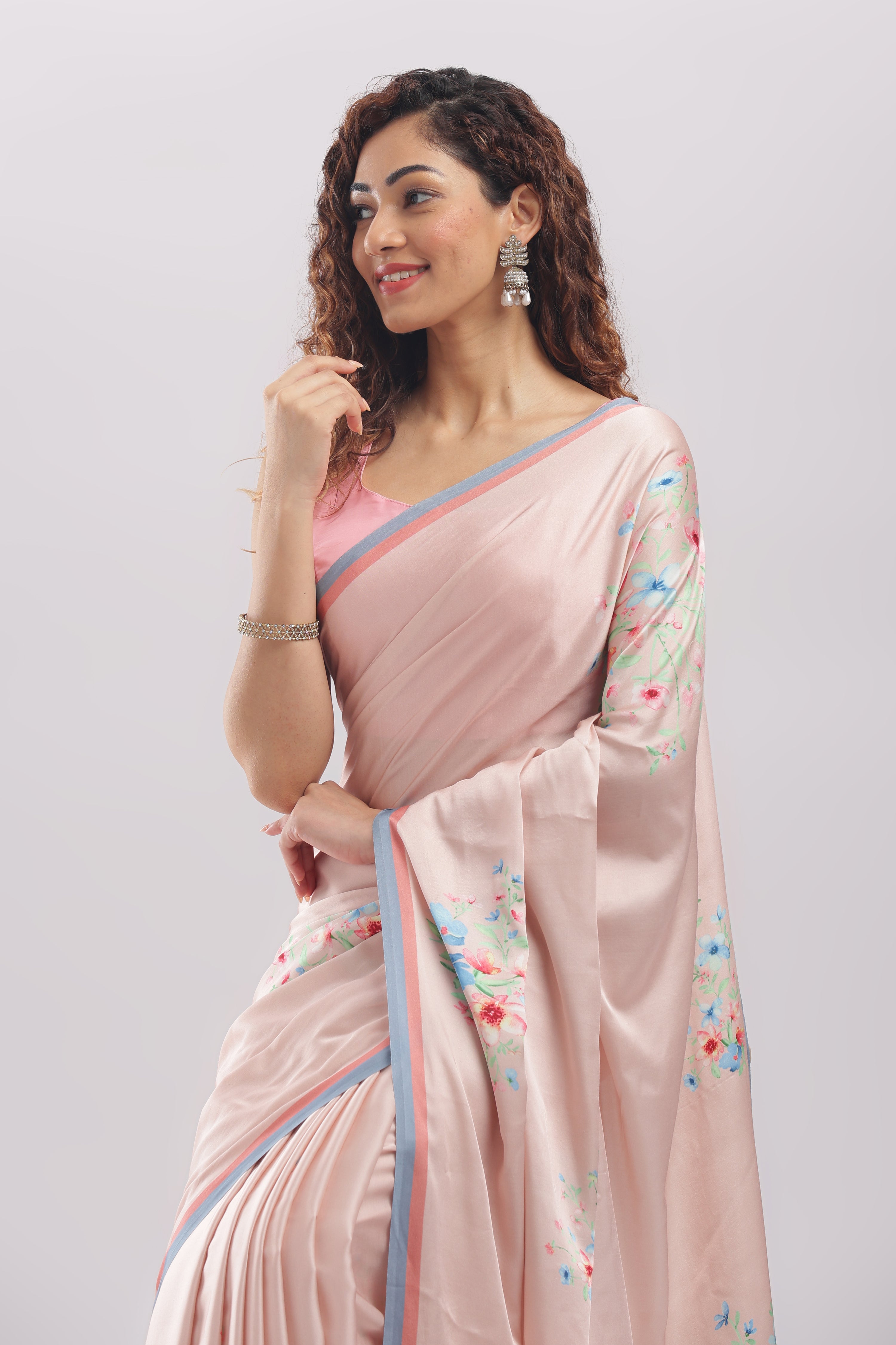 Banarasi Satin Silk Printed Saree -  Pastel Peach