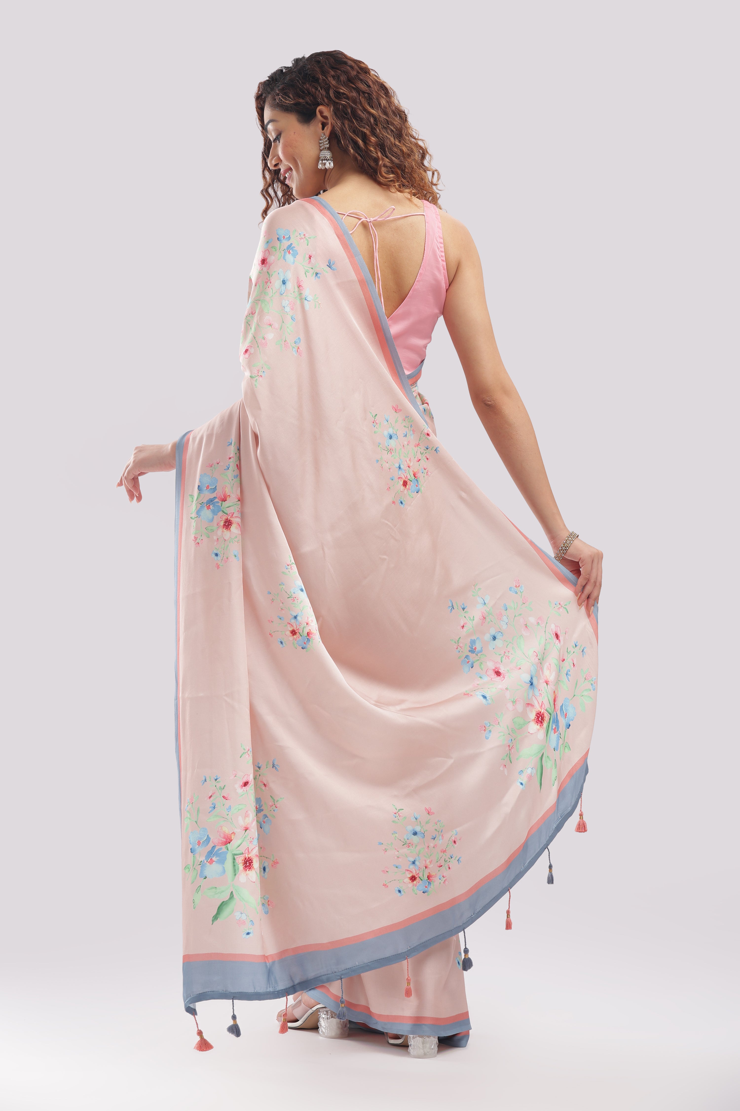 Banarasi Satin Silk Printed Saree -  Pastel Peach