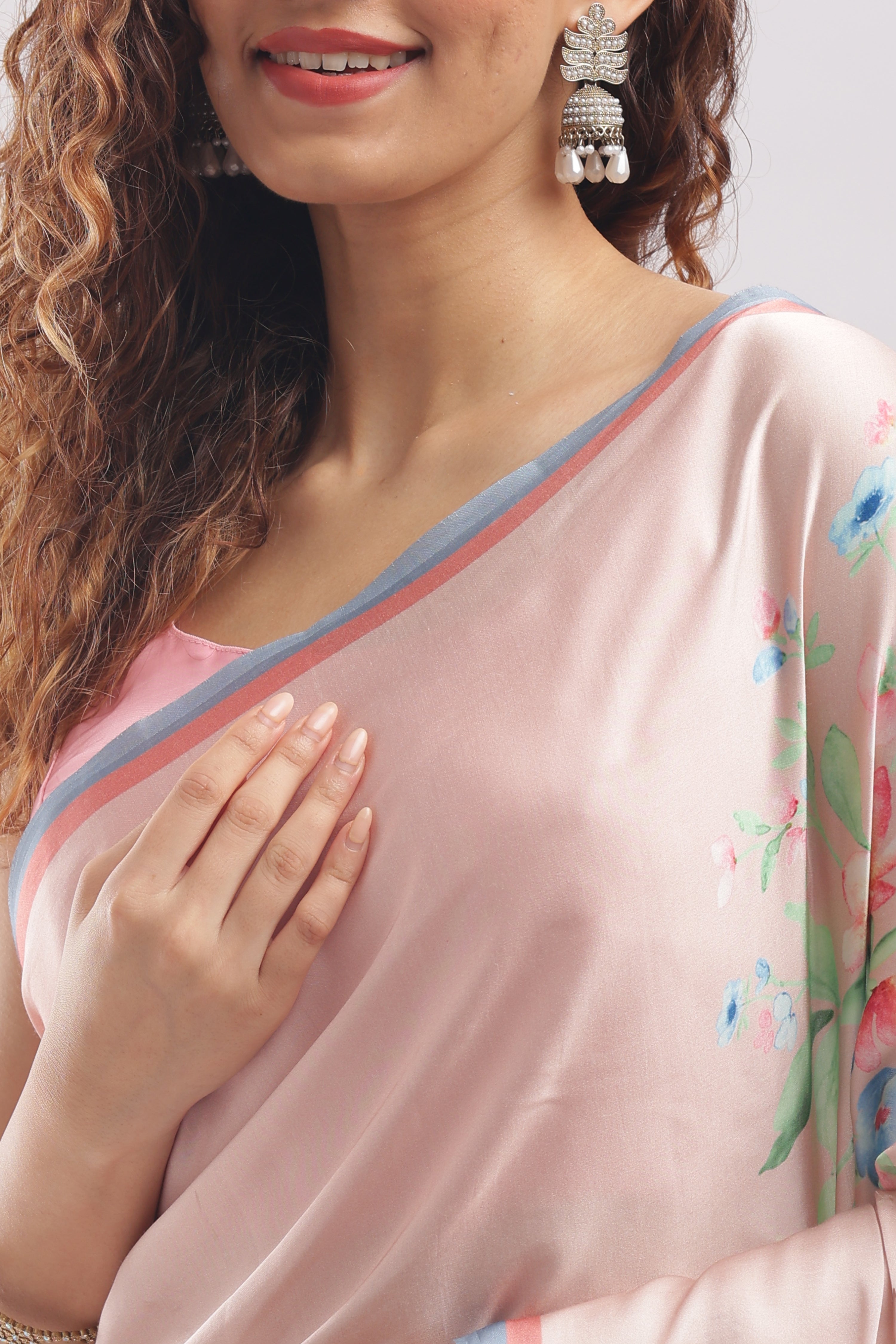 Banarasi Satin Silk Printed Saree -  Pastel Peach