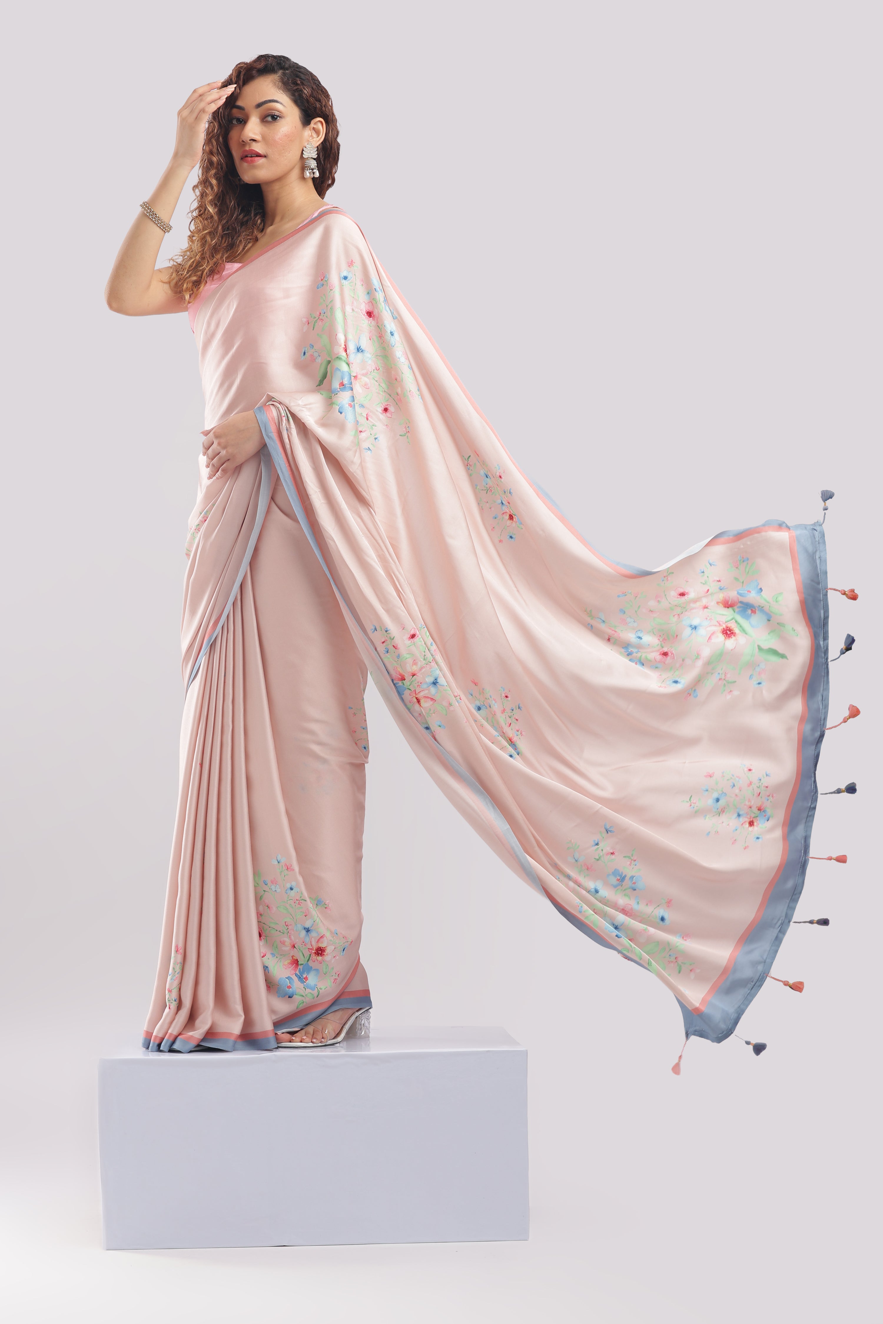 Banarasi Satin Silk Printed Saree -  Pastel Peach