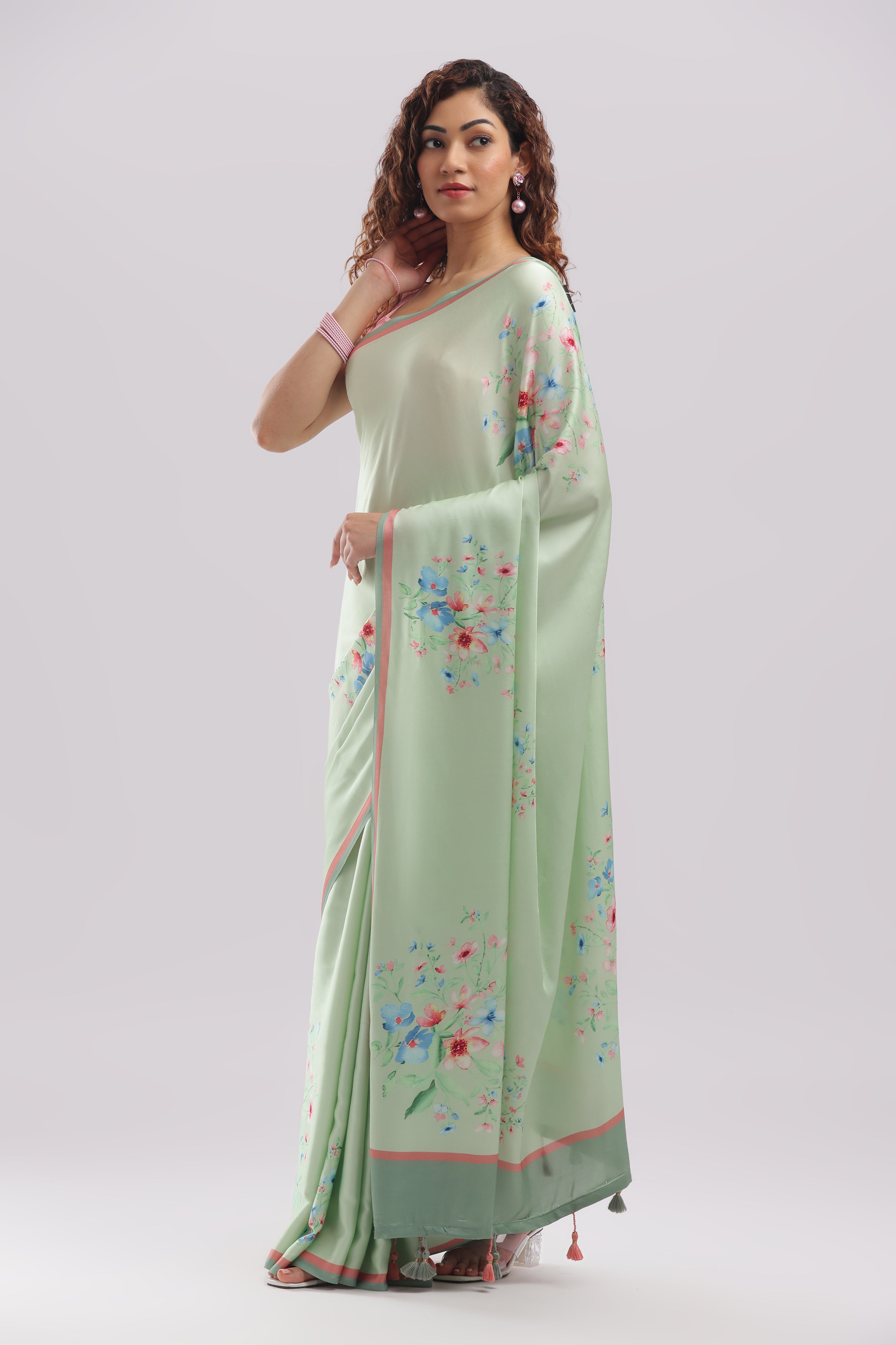 Banarasi Satin Silk Printed Saree -  Pastel Peach