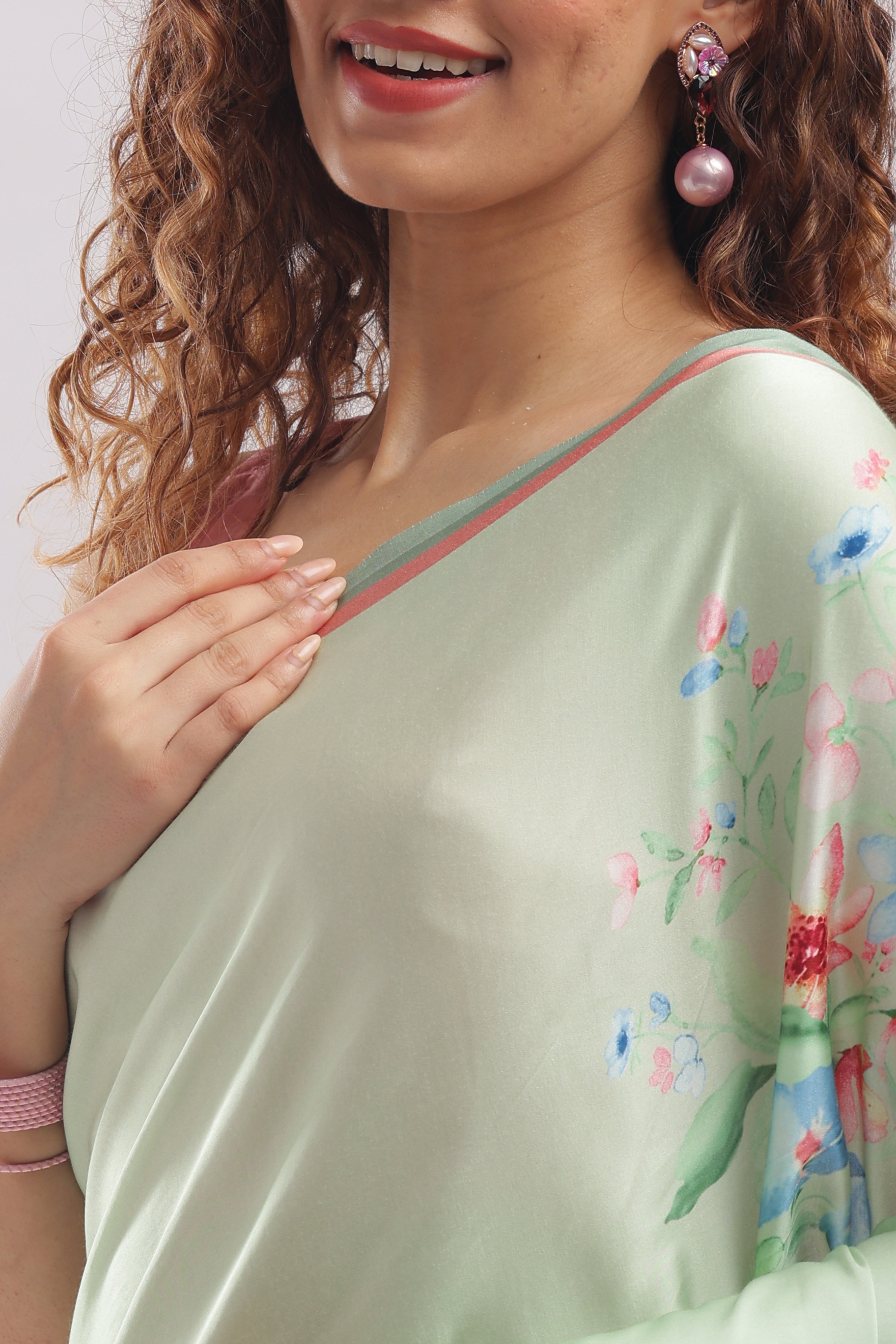 Banarasi satin silk printed saree - Pastel Mint