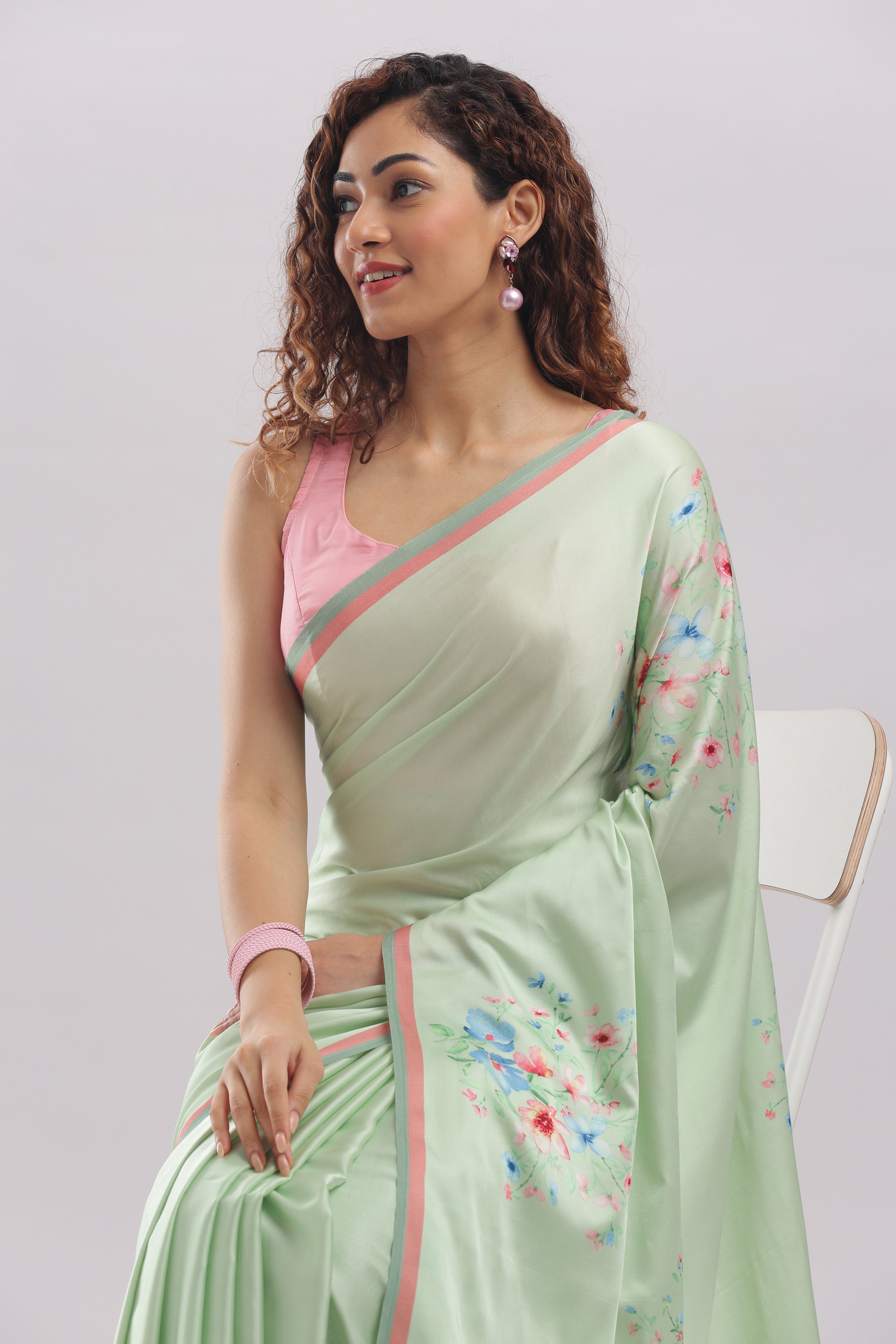 Banarasi Satin Silk Printed Saree -  Pastel Peach