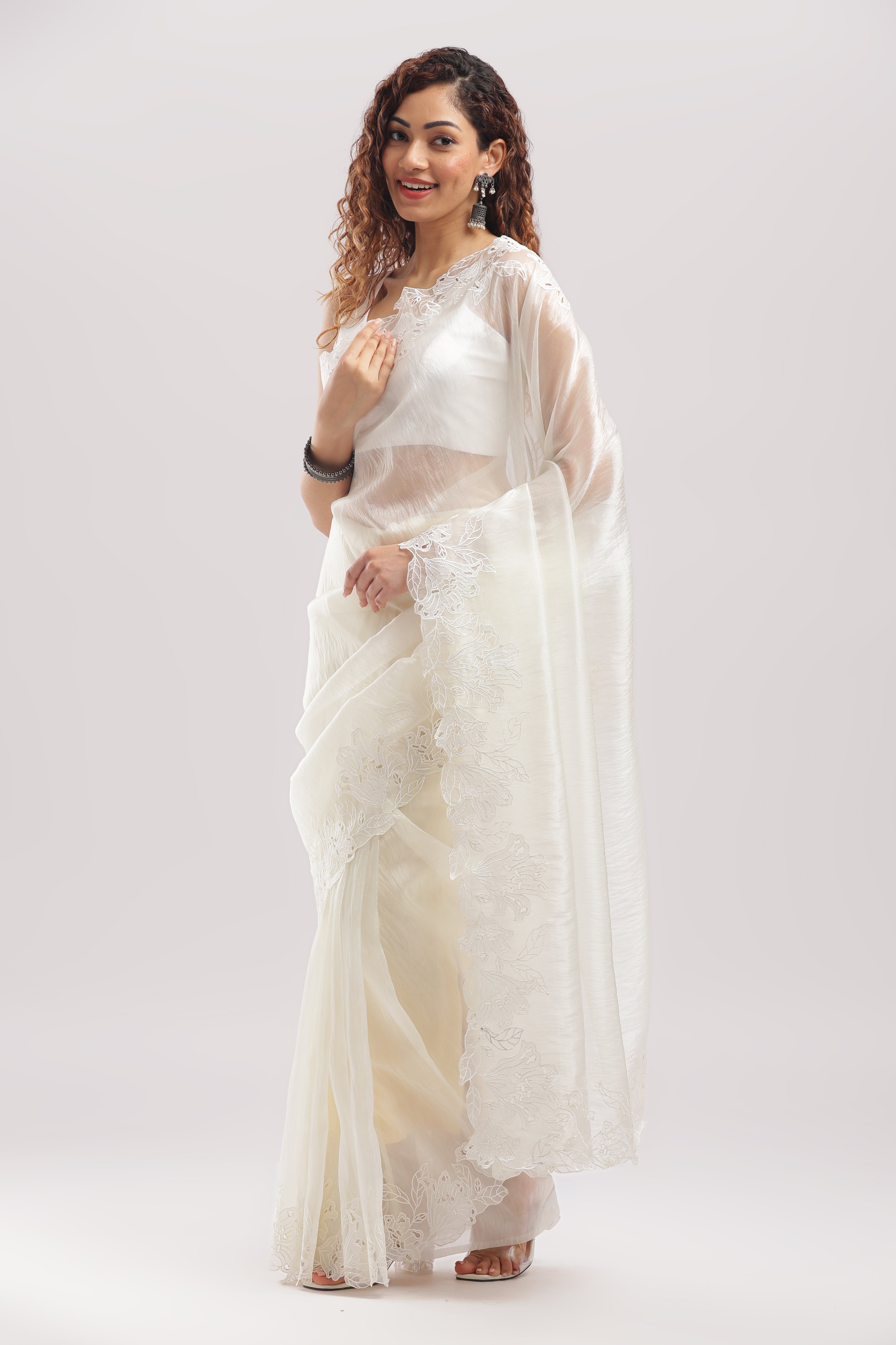 Banarasi Tissue Silk Cut Work Saree - Soft Pastel Green