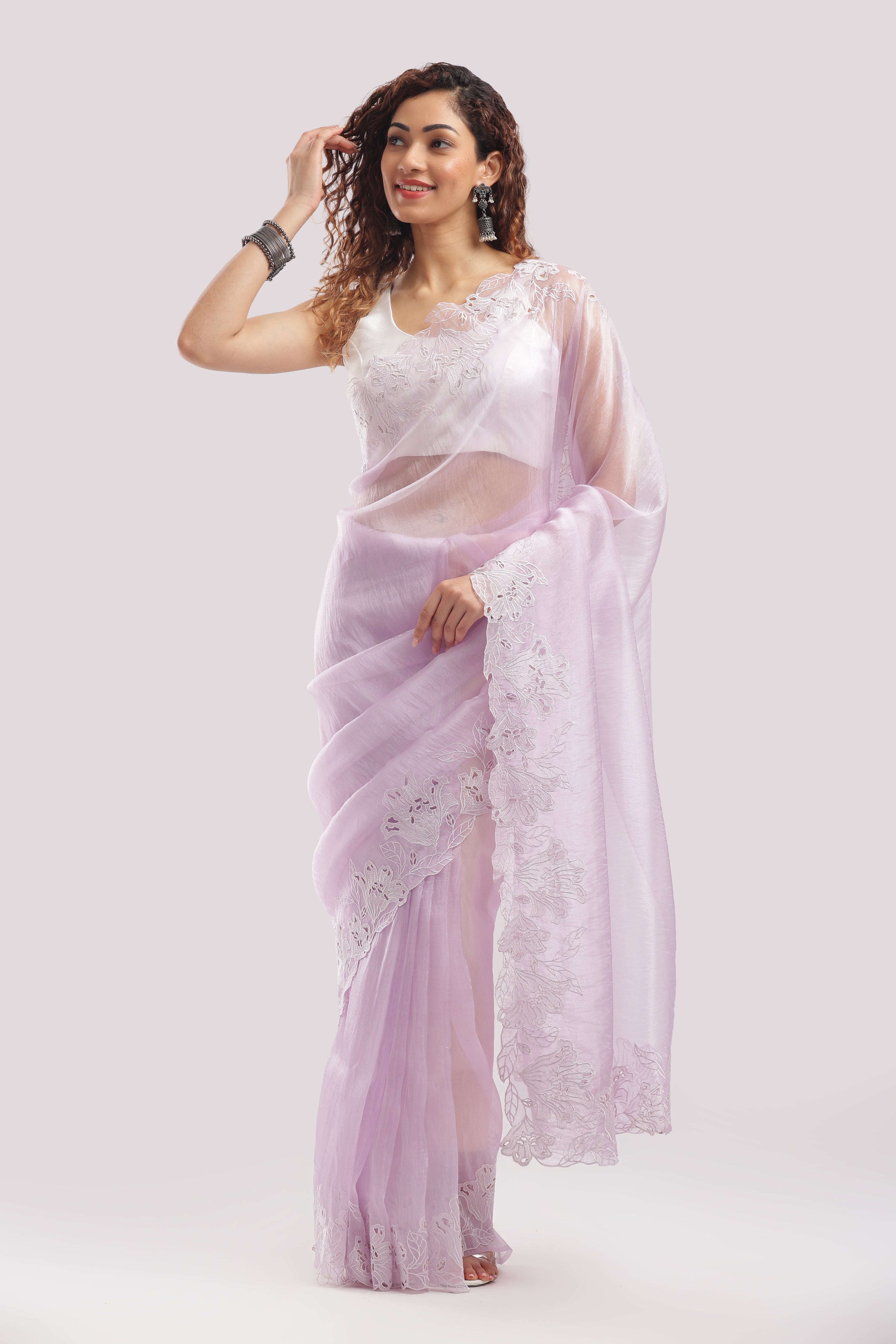 Banarasi tissue silk cut work saree - Light lavender