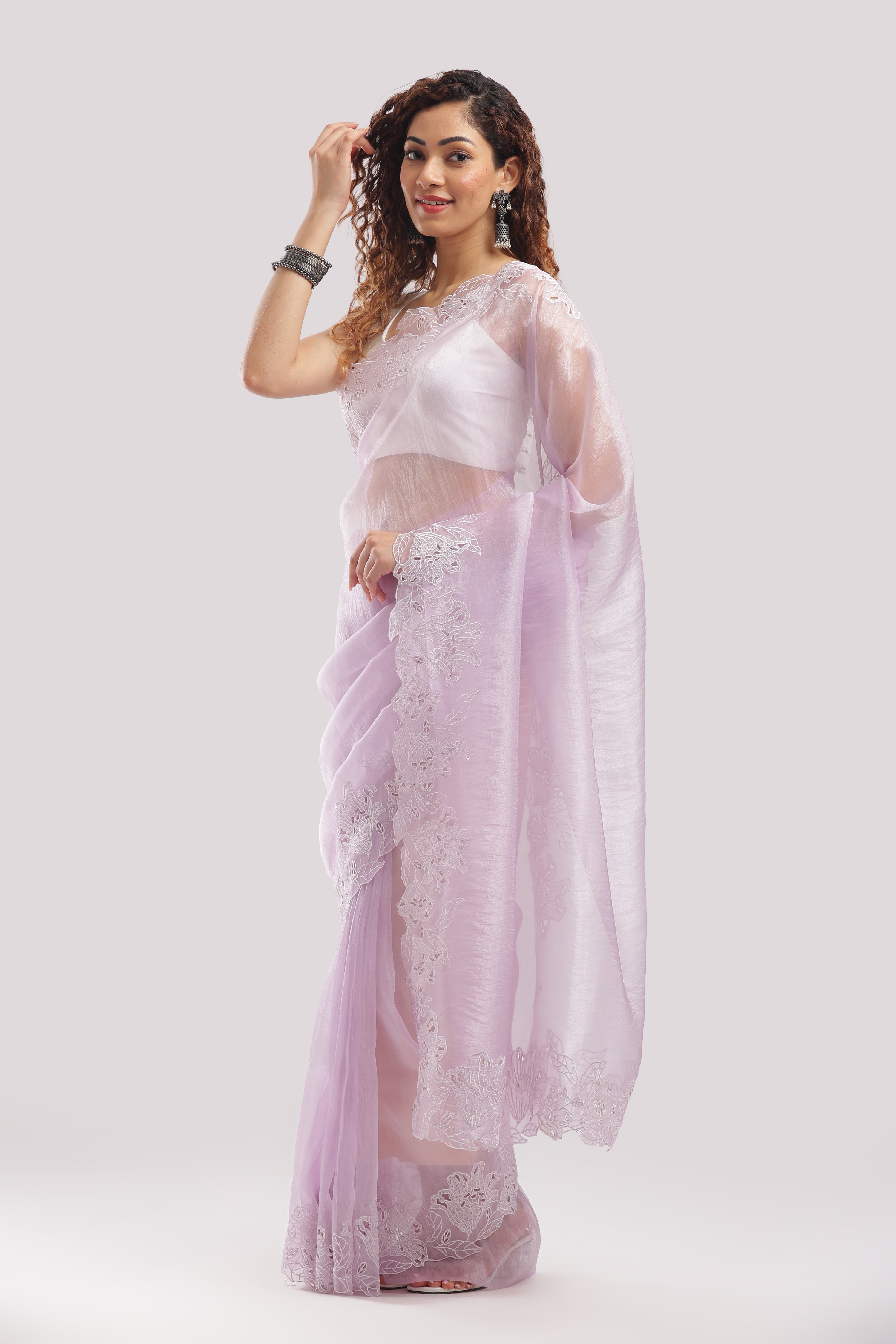 Banarasi tissue silk cut work saree - Light lavender