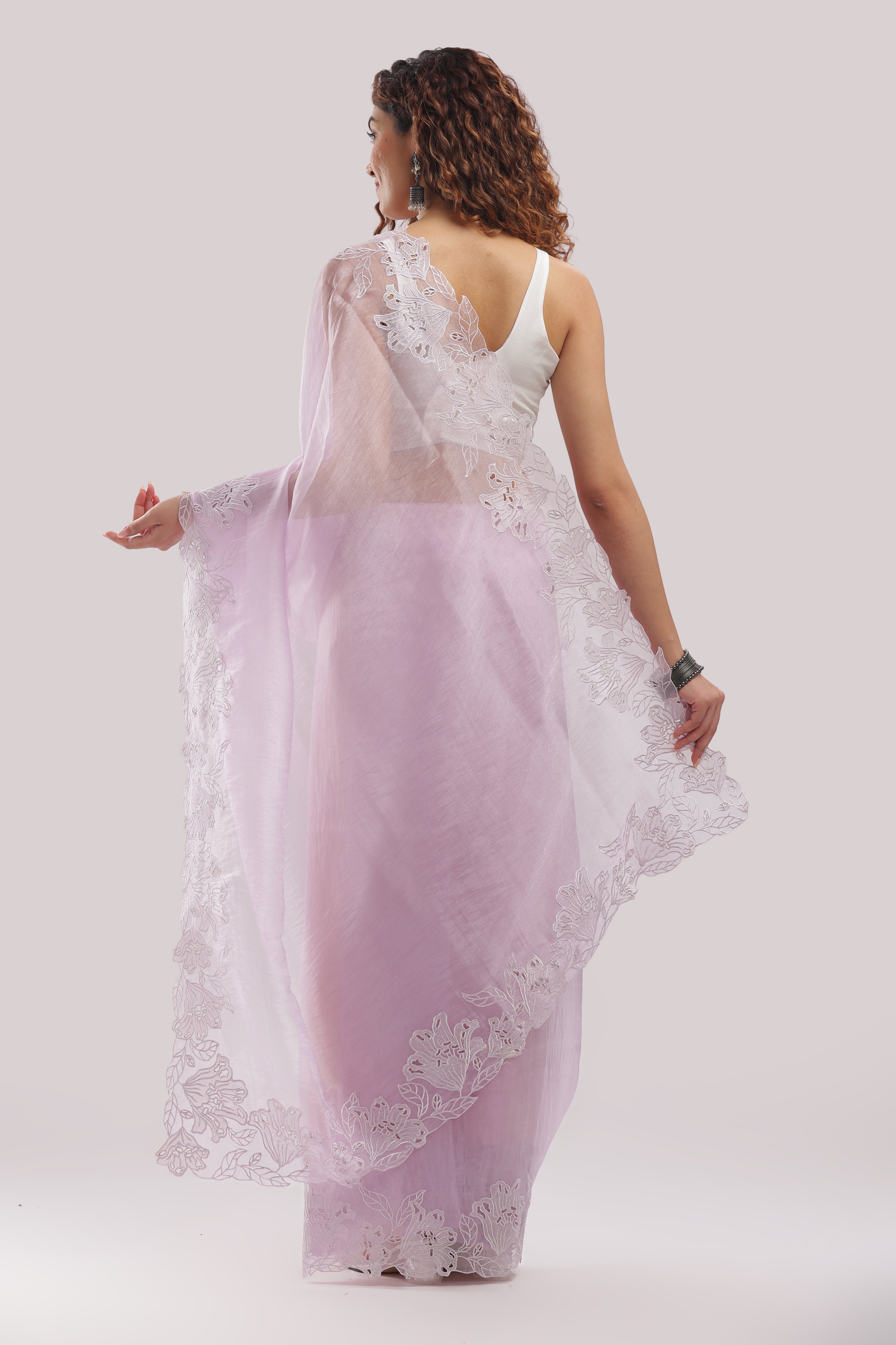 Banarasi tissue silk cut work saree - Light lavender