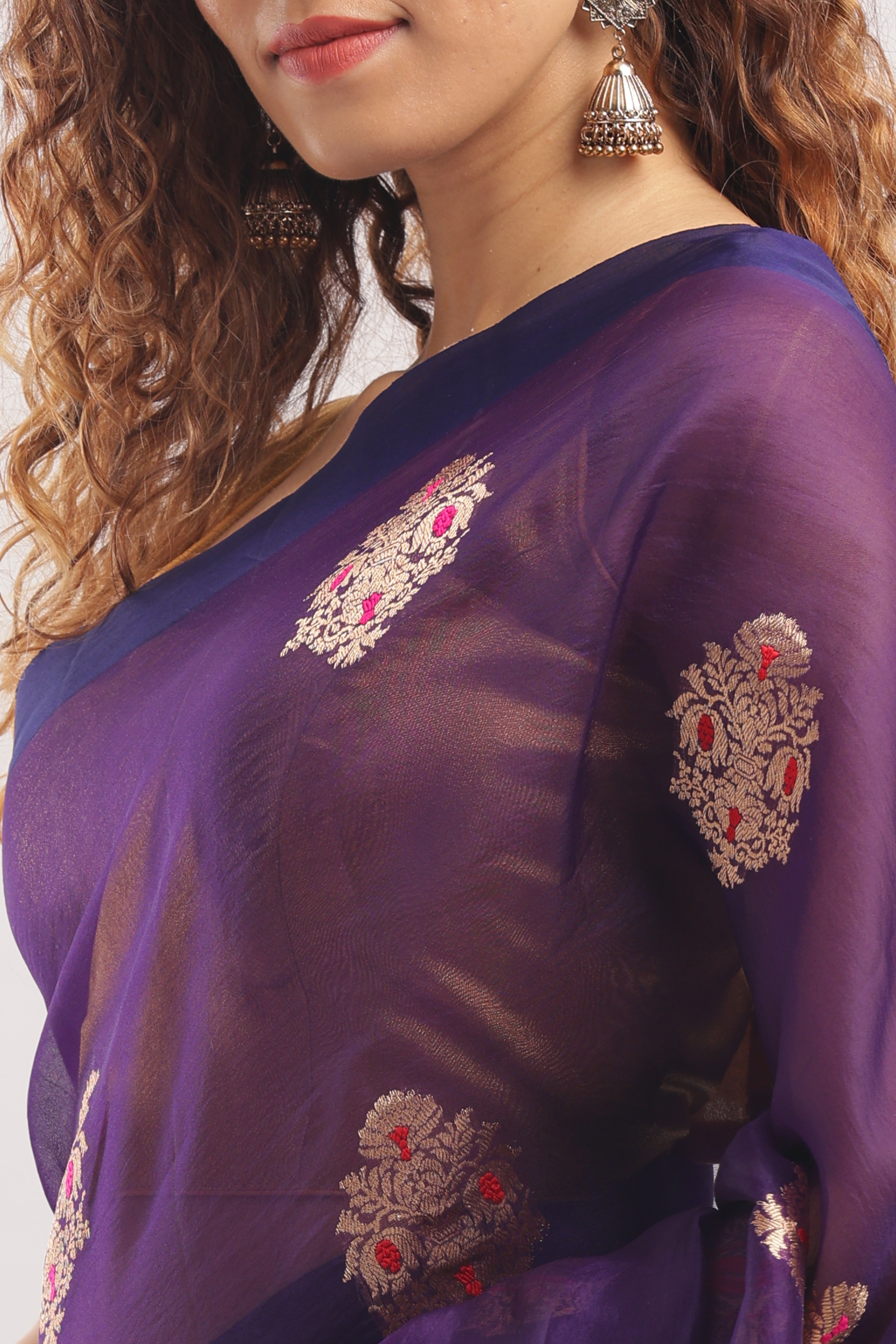 Pure Silk Banarasi Organza Kadhua Meena Butti Saree - Royal Purple