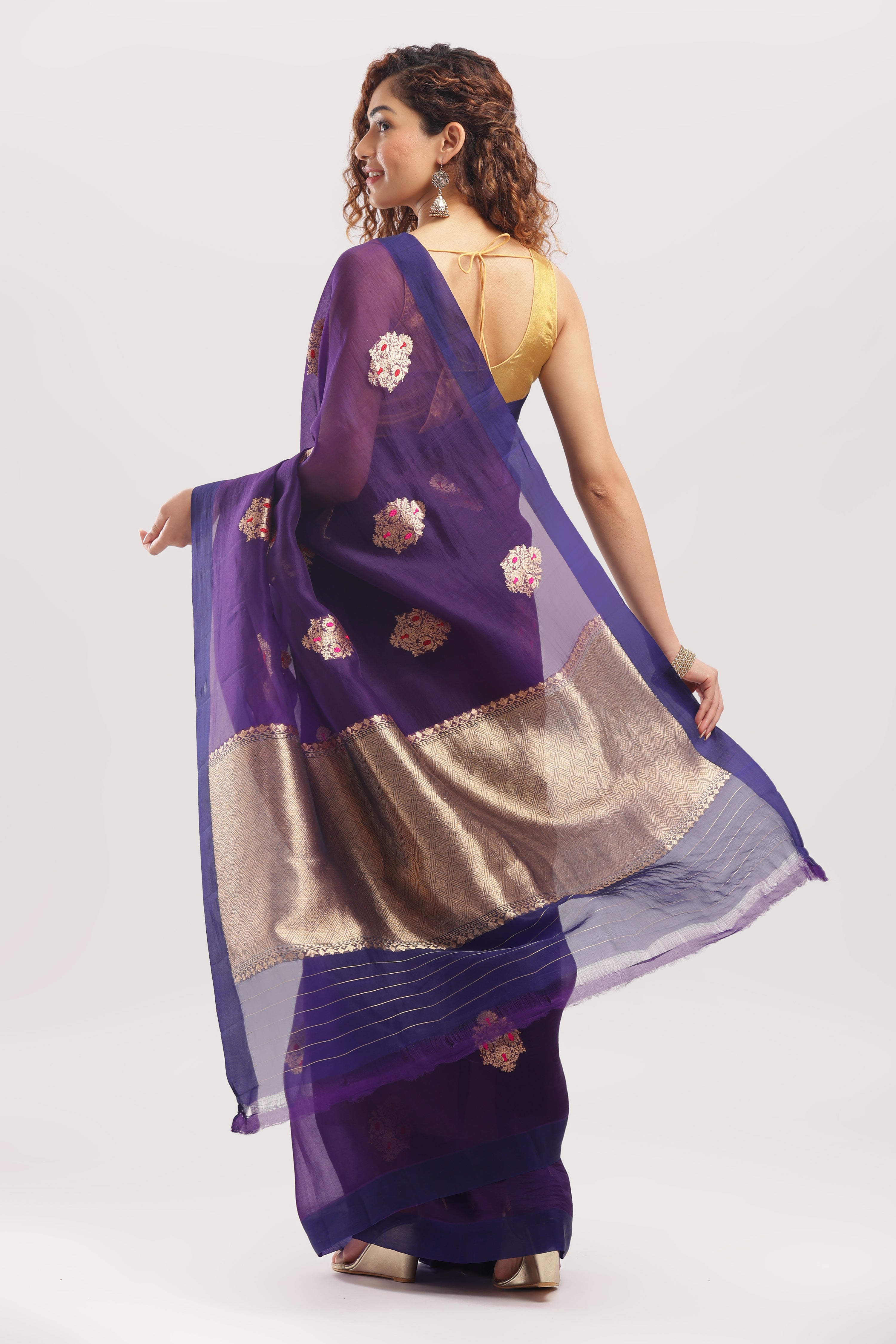 Pure Silk Banarasi Organza Kadhua Meena Butti Saree - Royal Purple