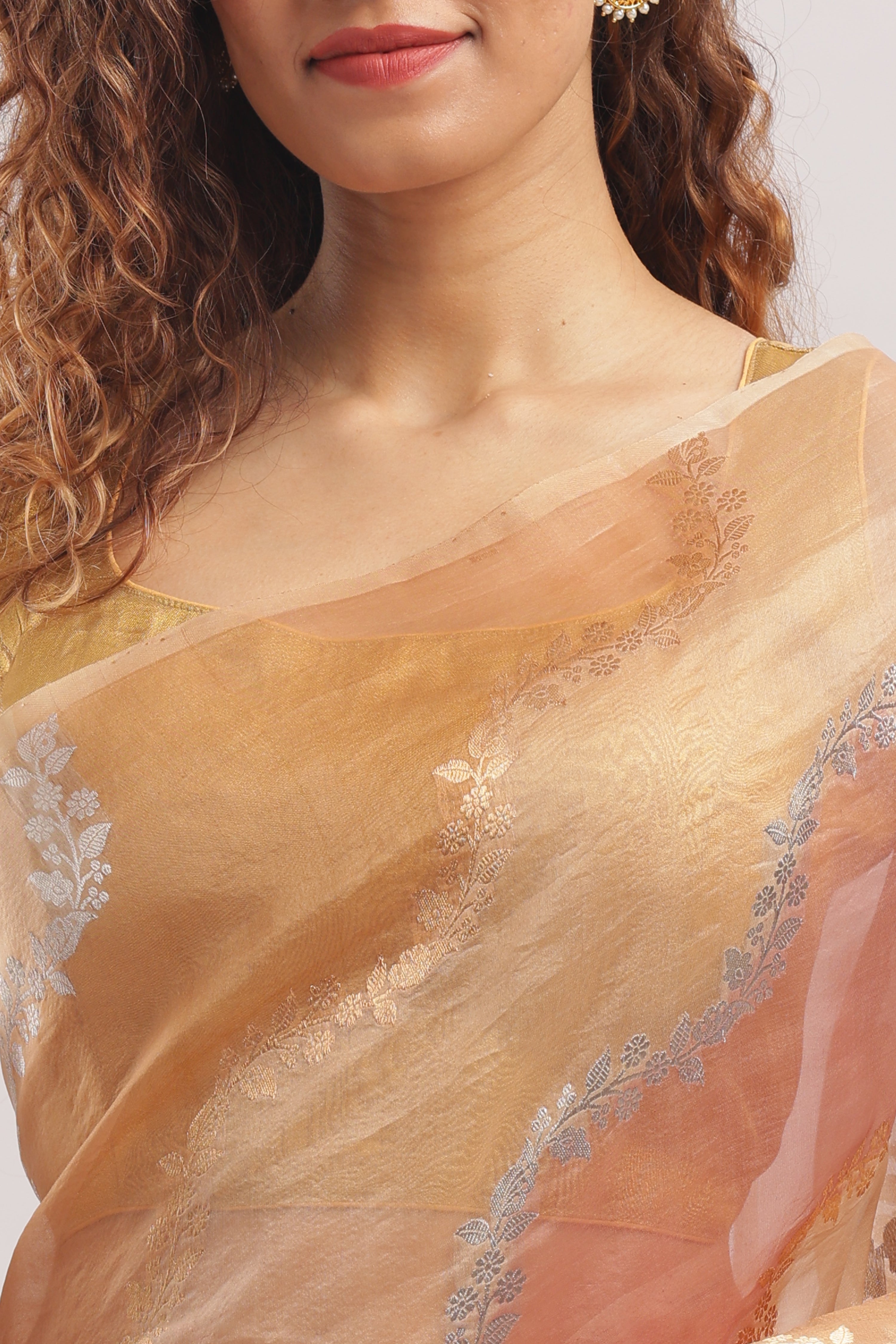Pure Silk Banarasi Organza Rangkat Saree - Peach