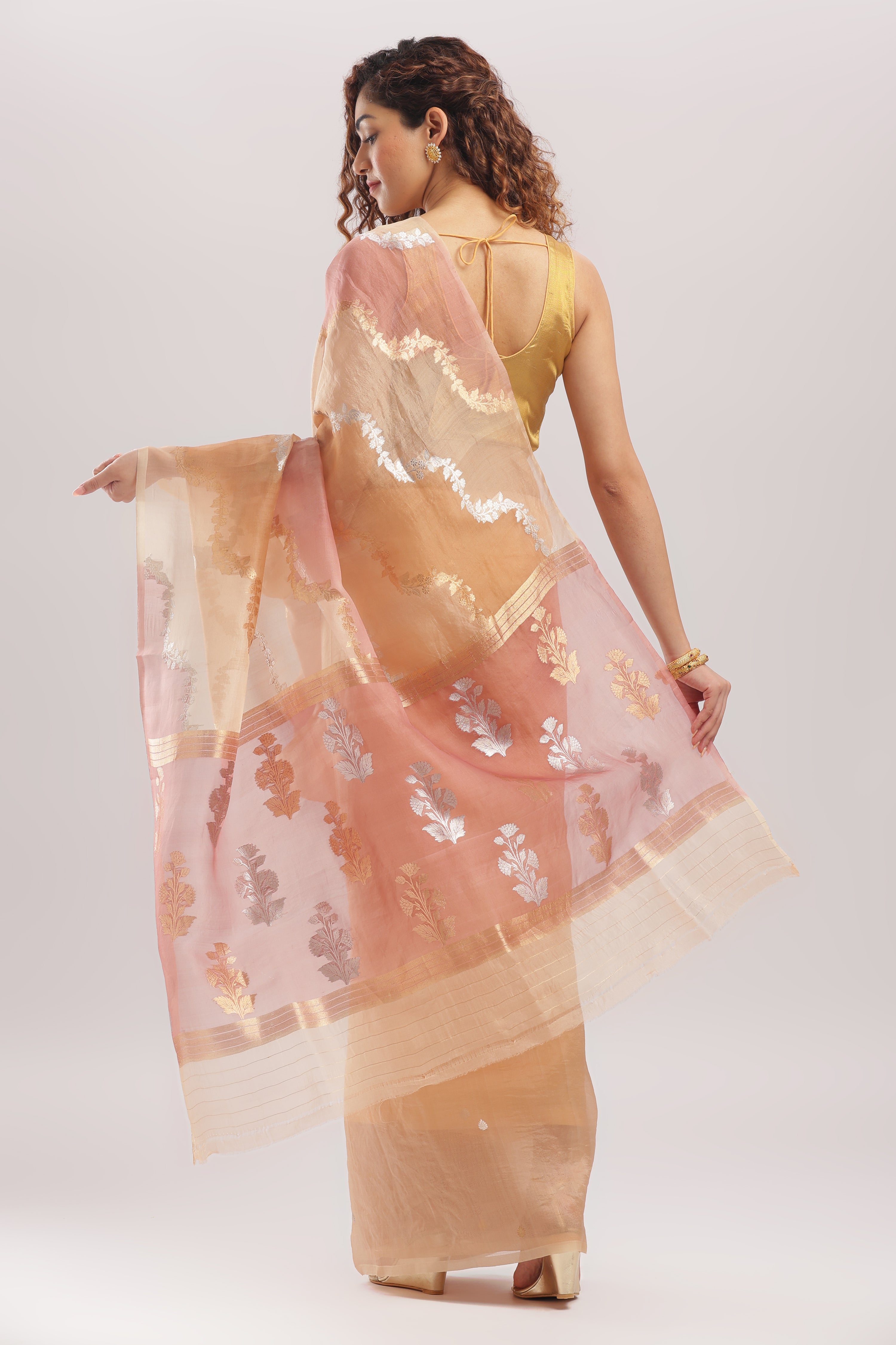 Pure Silk Banarasi Organza Rangkat Saree - Peach