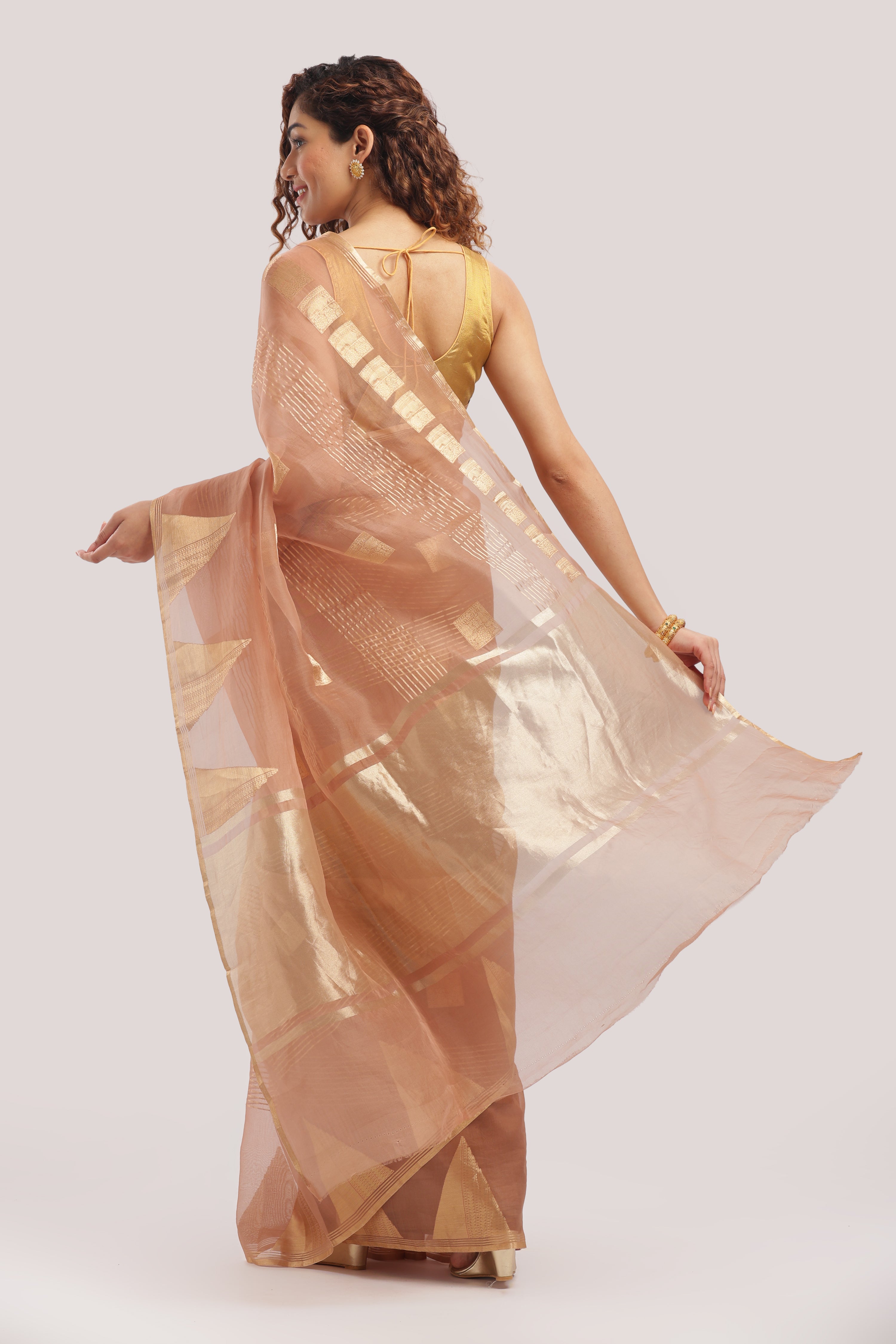 Pure Banarasi Silk Organza Butti Saree - Warm Peach