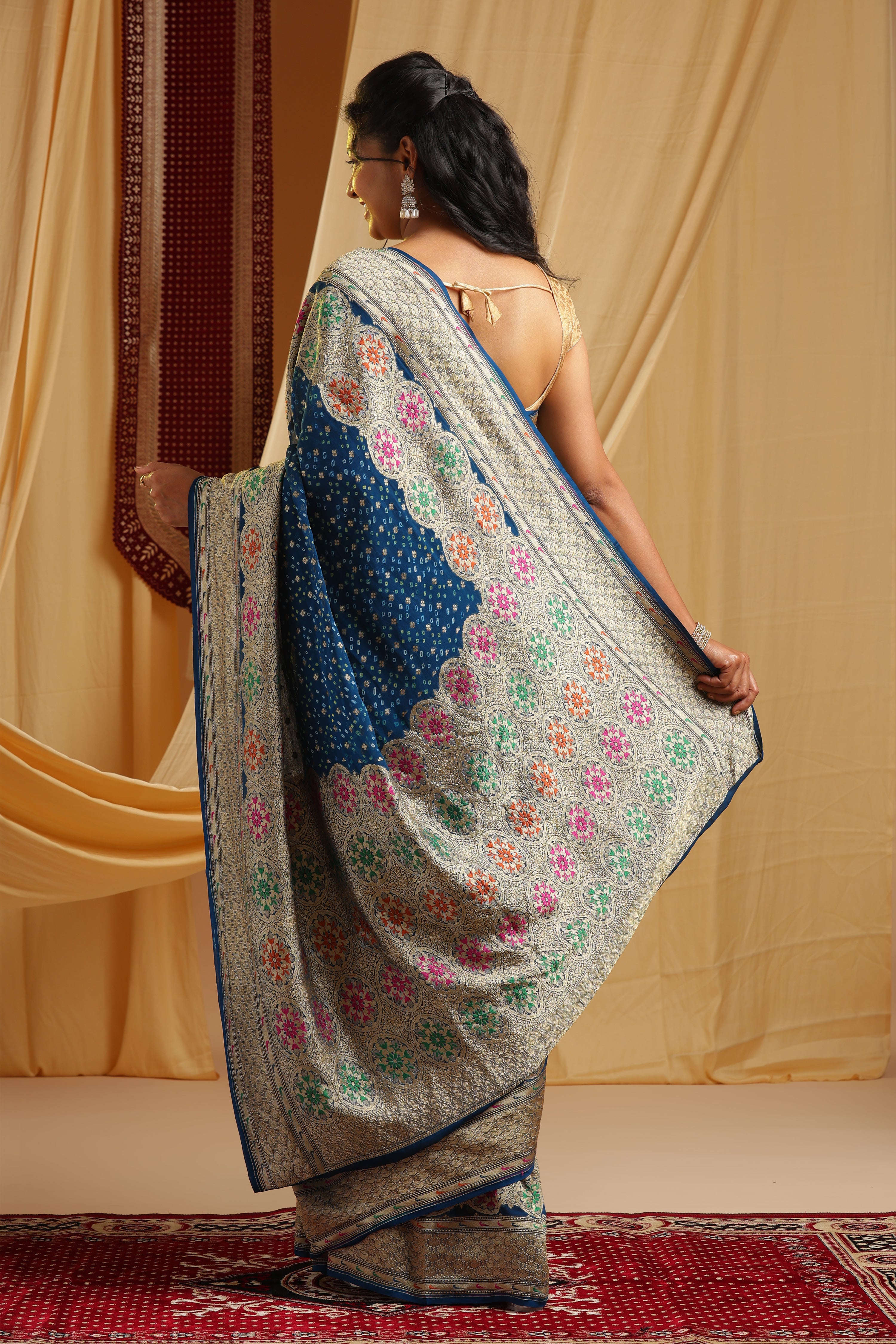 Pure Banarasi Georgette Khaddi Minakari Work Bandhej Saree - Royal Blue