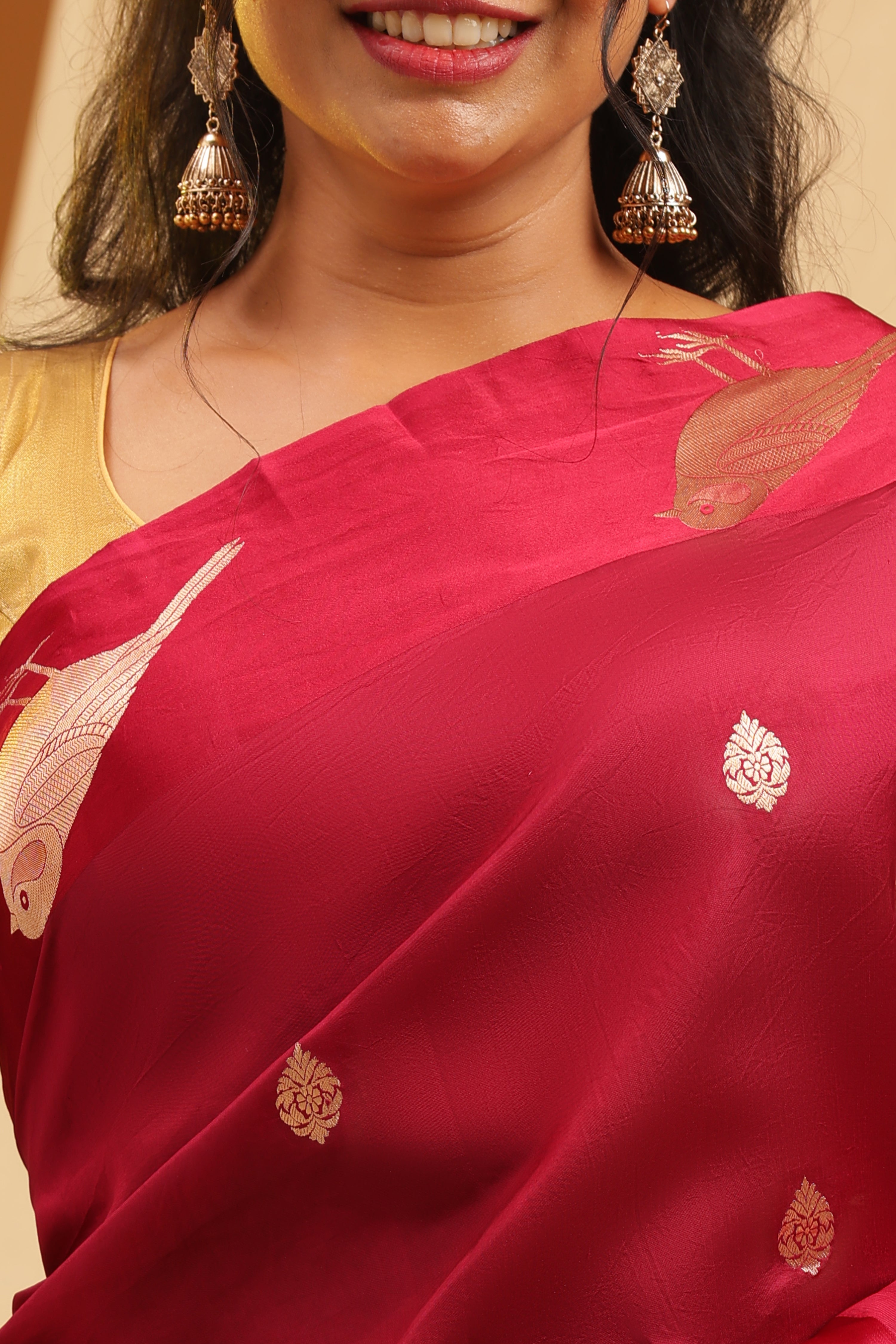 Pure Silk Katan Raw Mango Banarasi Saree - Deep Wine
