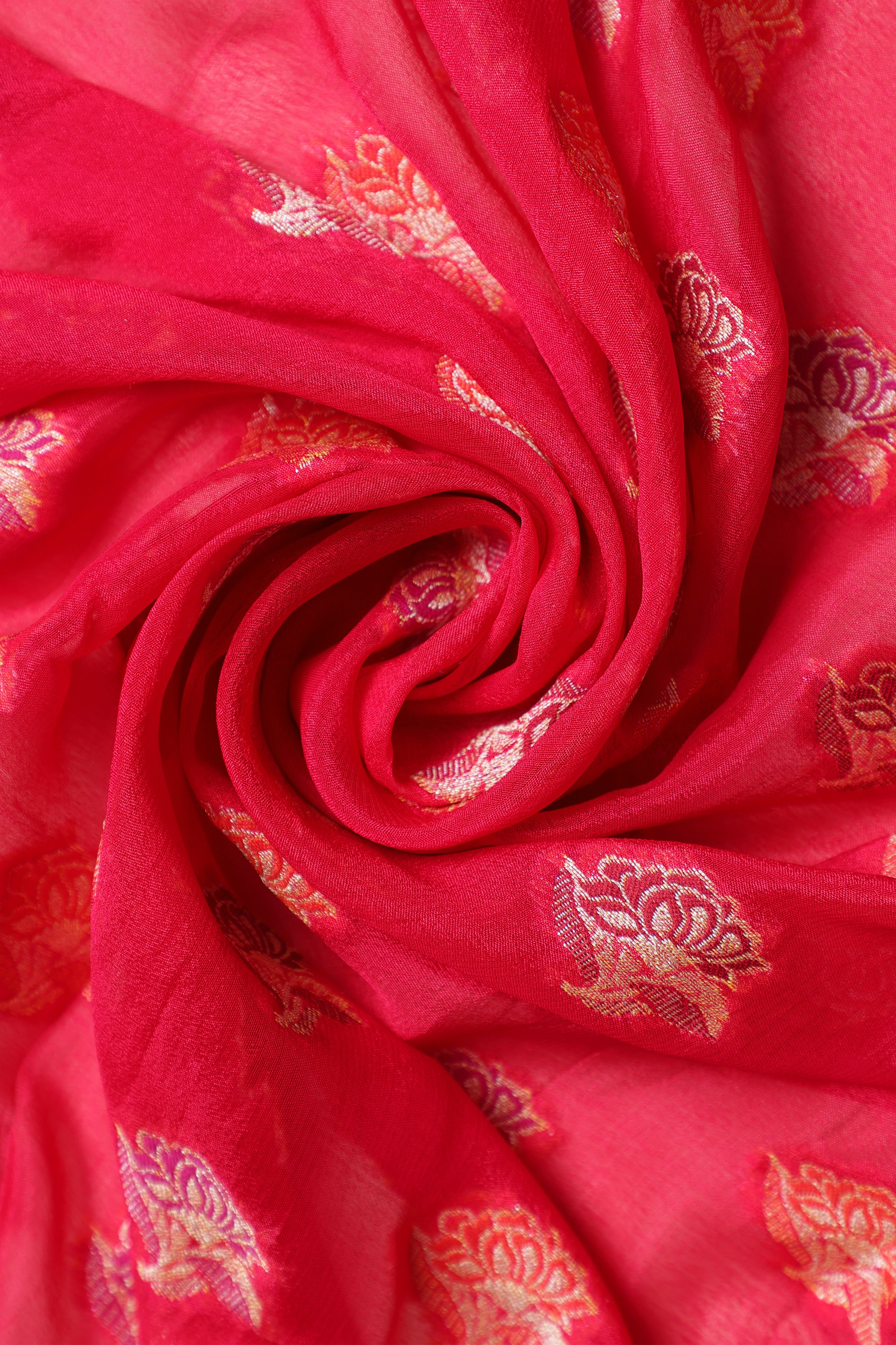 Pure Georgette Khaddi Tilfi Plain Dye Sarees - Bold Red