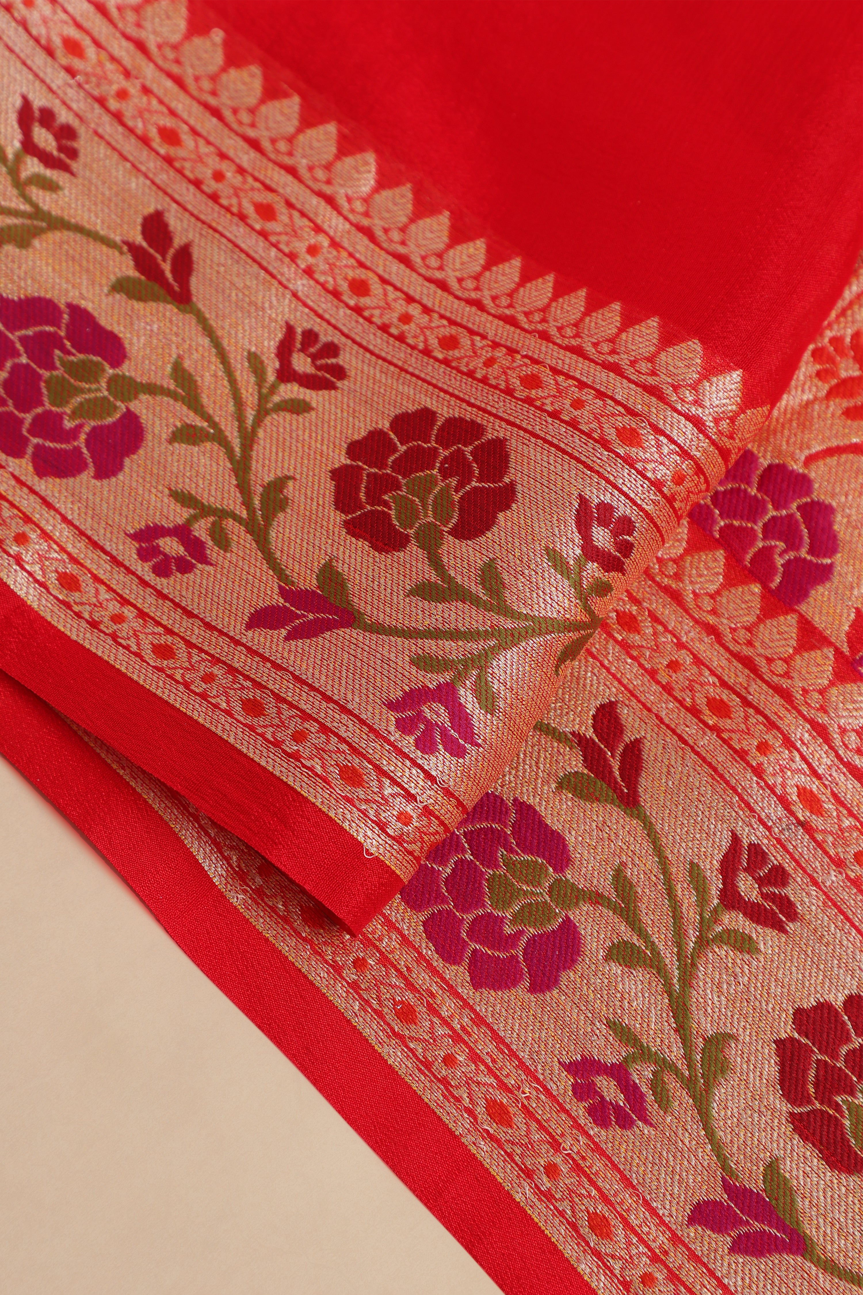 Pure Georgette Khaddi Tilfi Plain Dye Sarees - Rani Pink