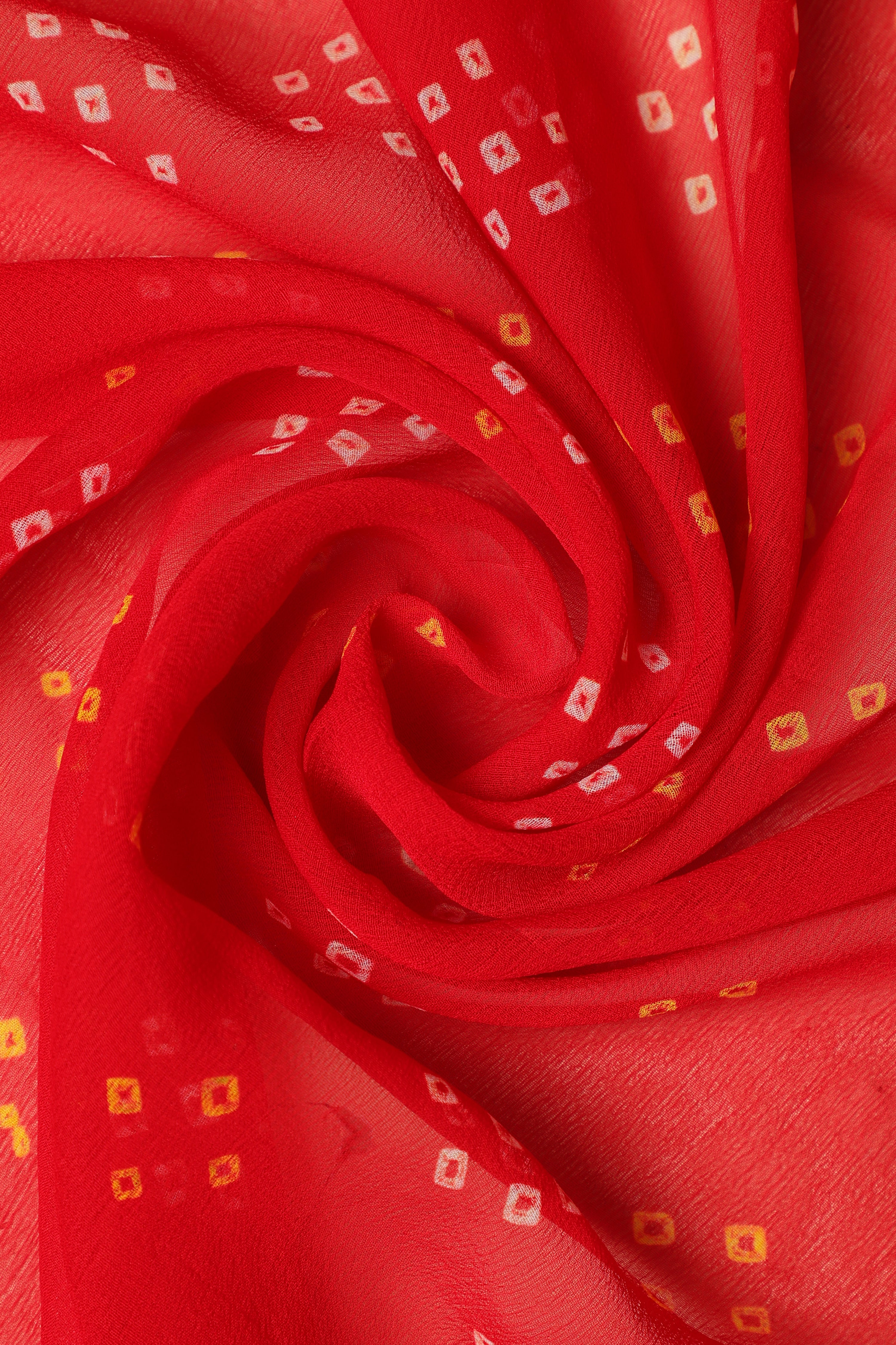 Pure Banarasi Georgette Khaddi Minakari Work Bandhej Saree - Coral Red