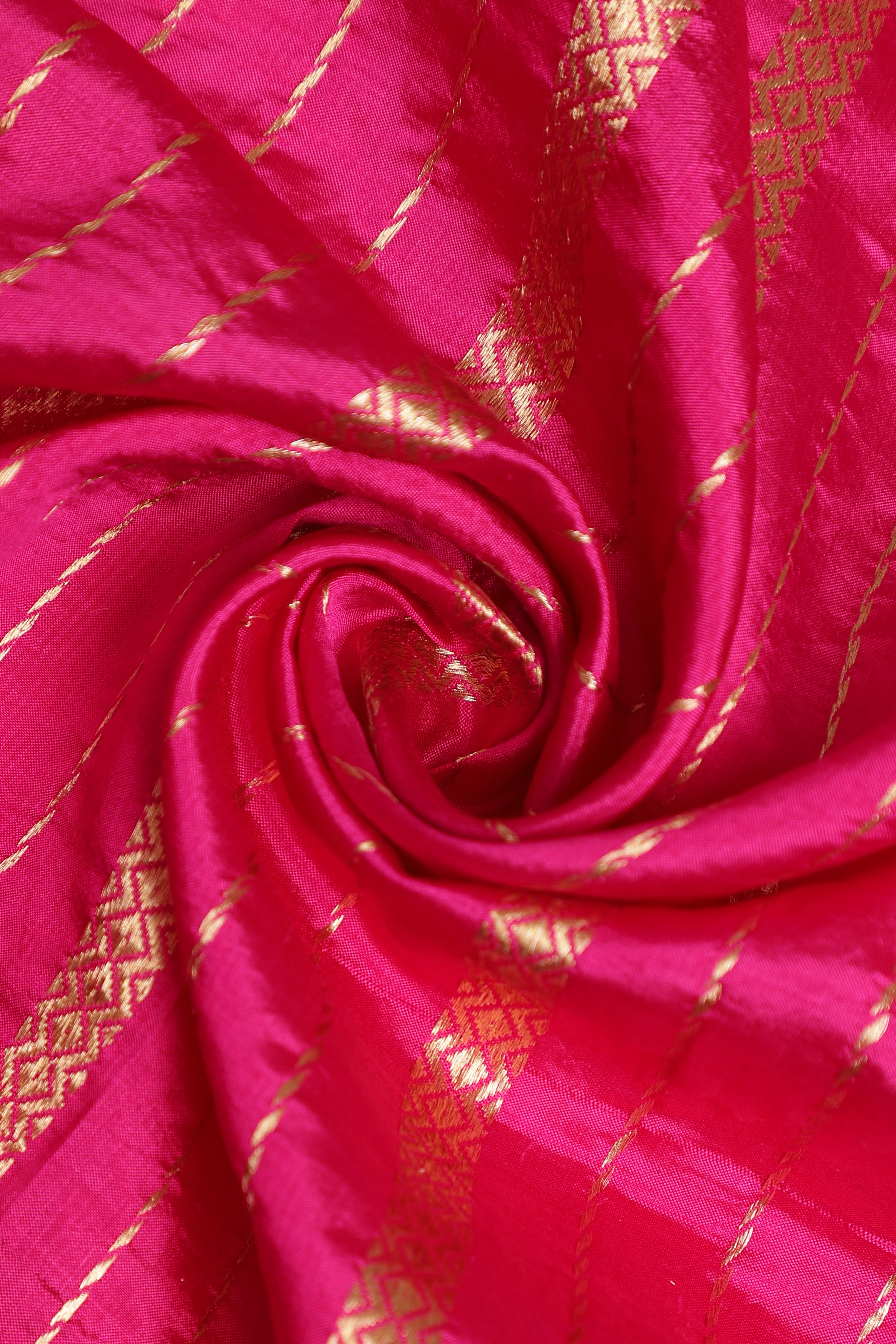 Pure Silk Katan Raw Mango Banarasi Saree - Rani Pink