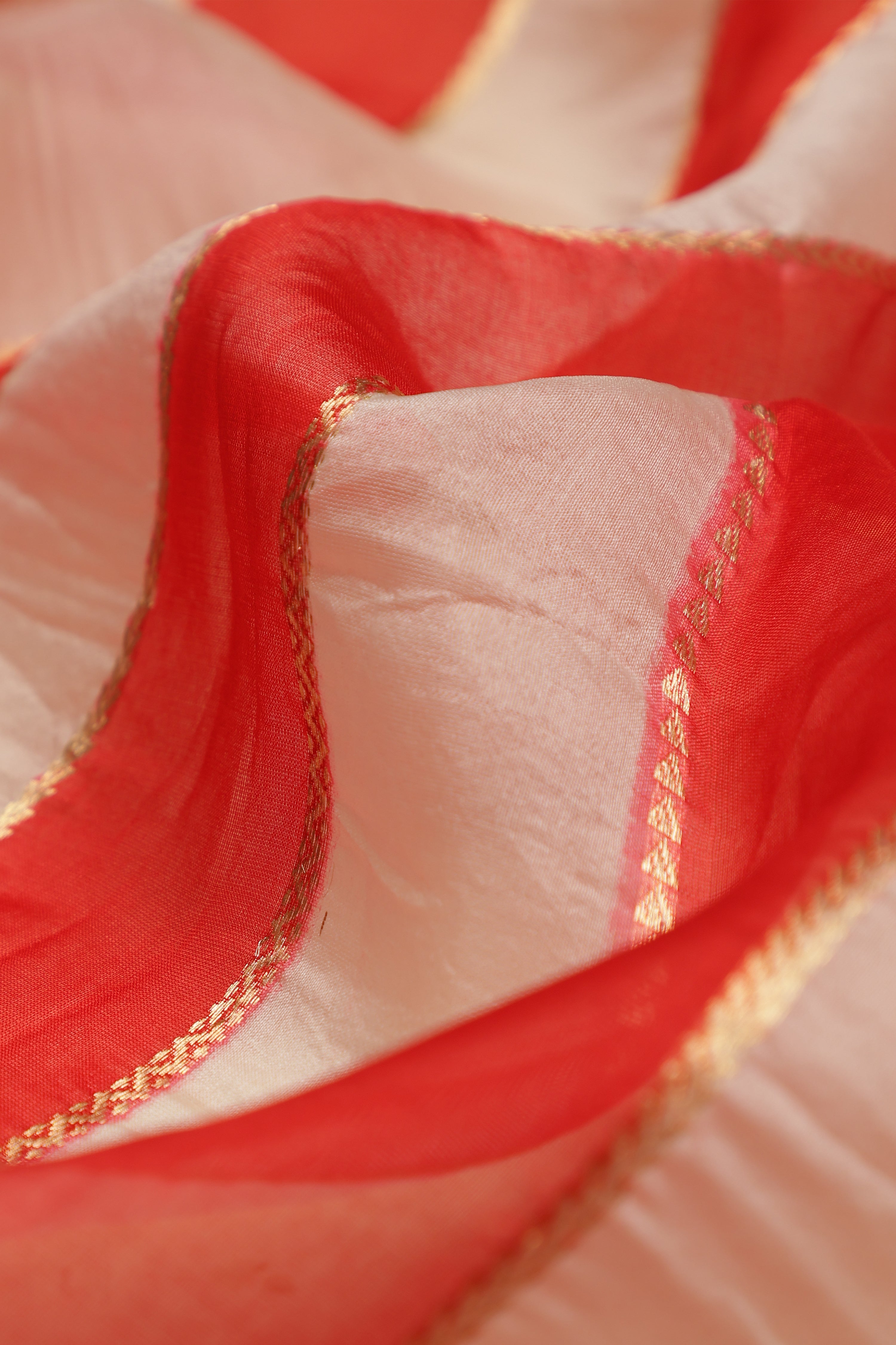 Pure silk banarasi organza kadhua Meena butti - Ivory Red & White