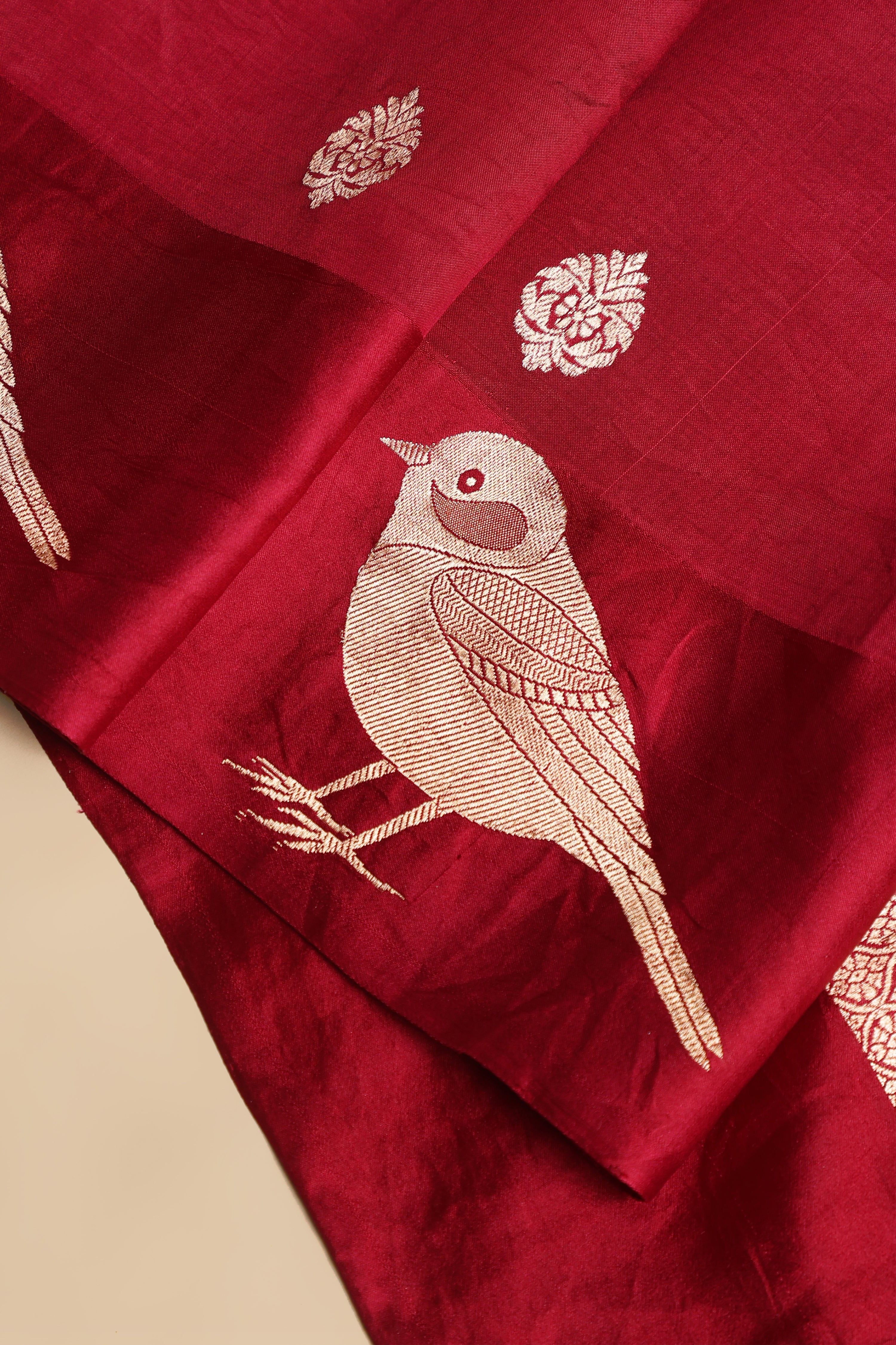 Pure Silk Katan Raw Mango Banarasi Saree - Deep Wine