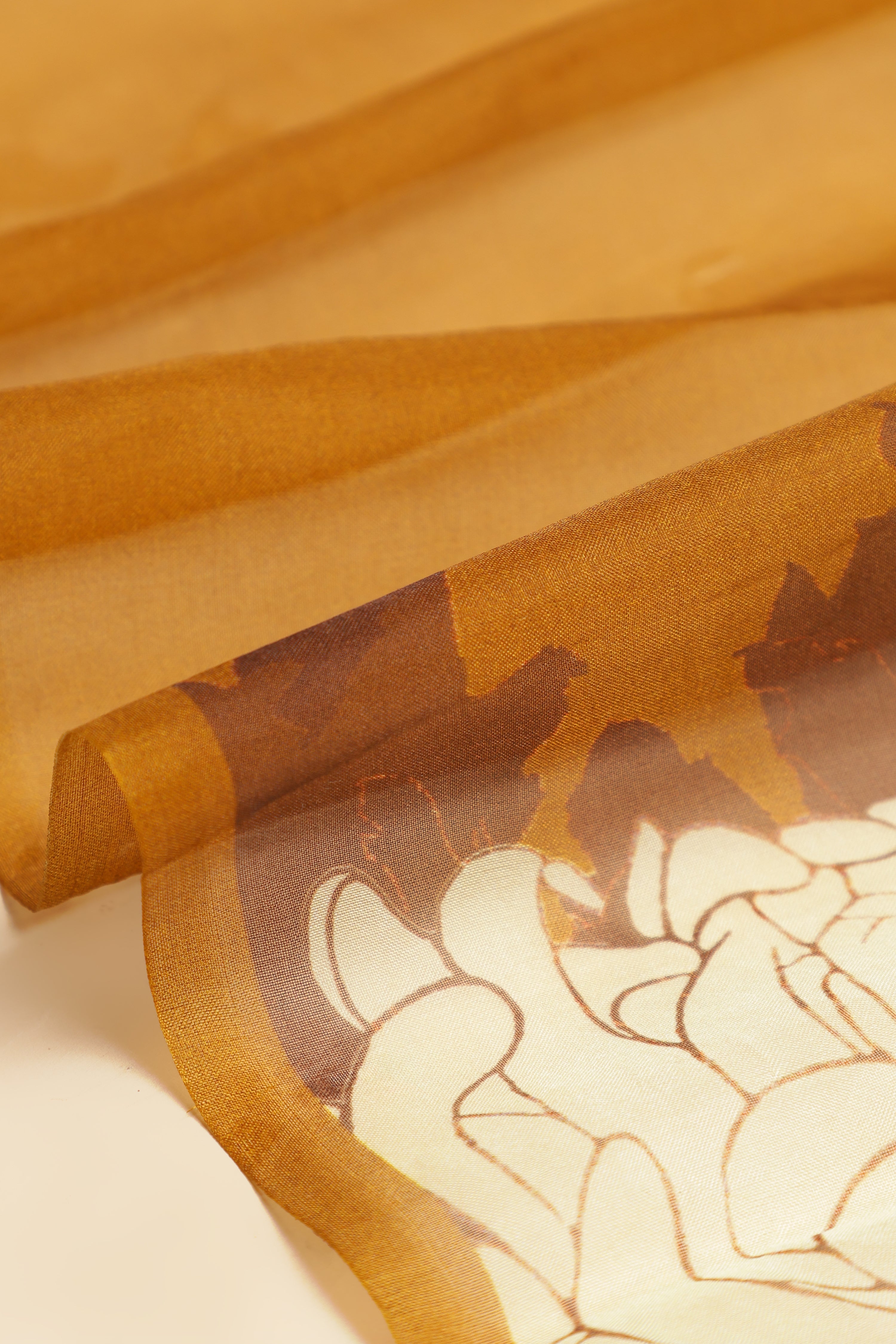 Silk Satin Body Organza Pallu Half And Half Saree - Mustard Brown