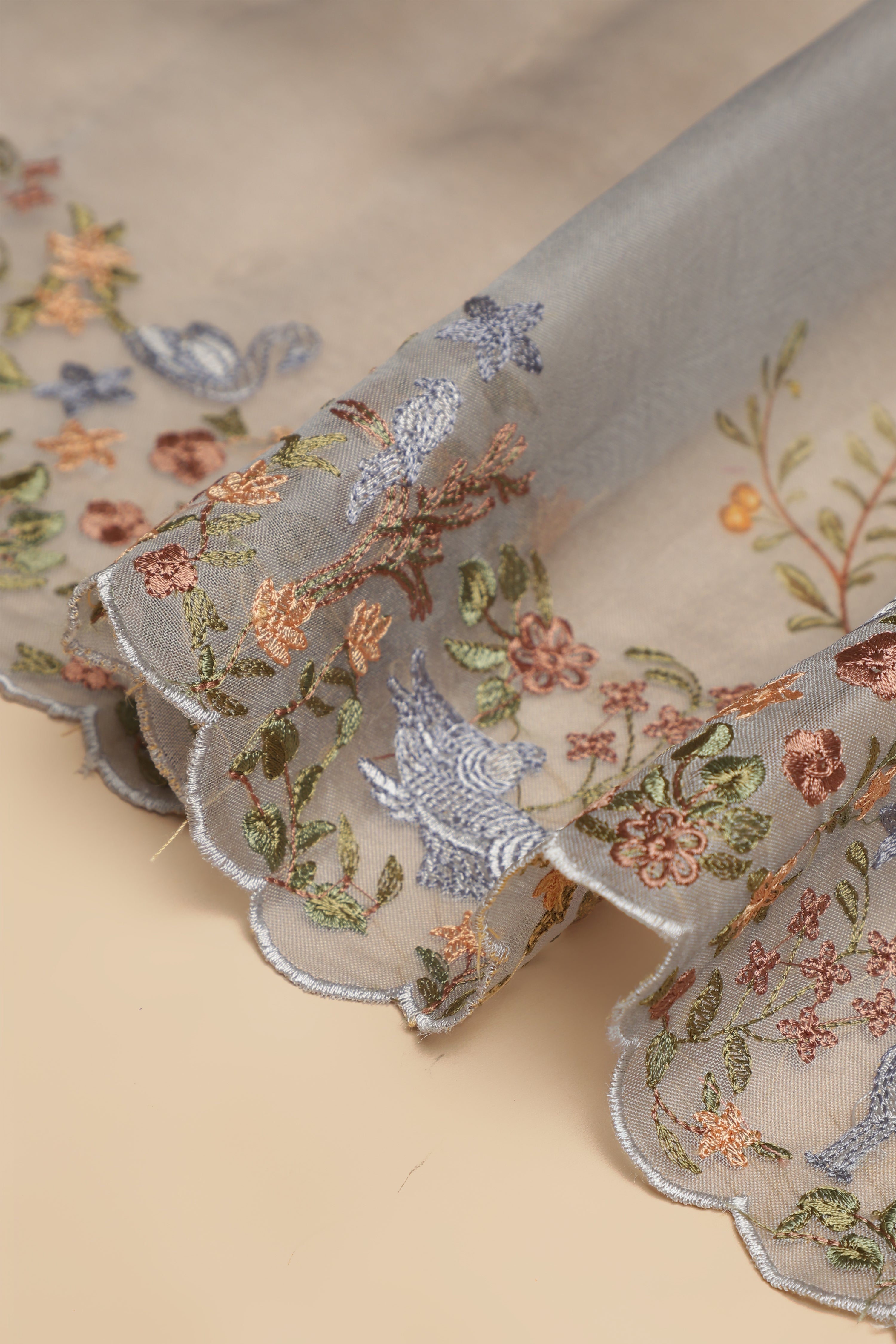 Banarasi Silk Organza Digital Print And Embroidery Saree - Grey