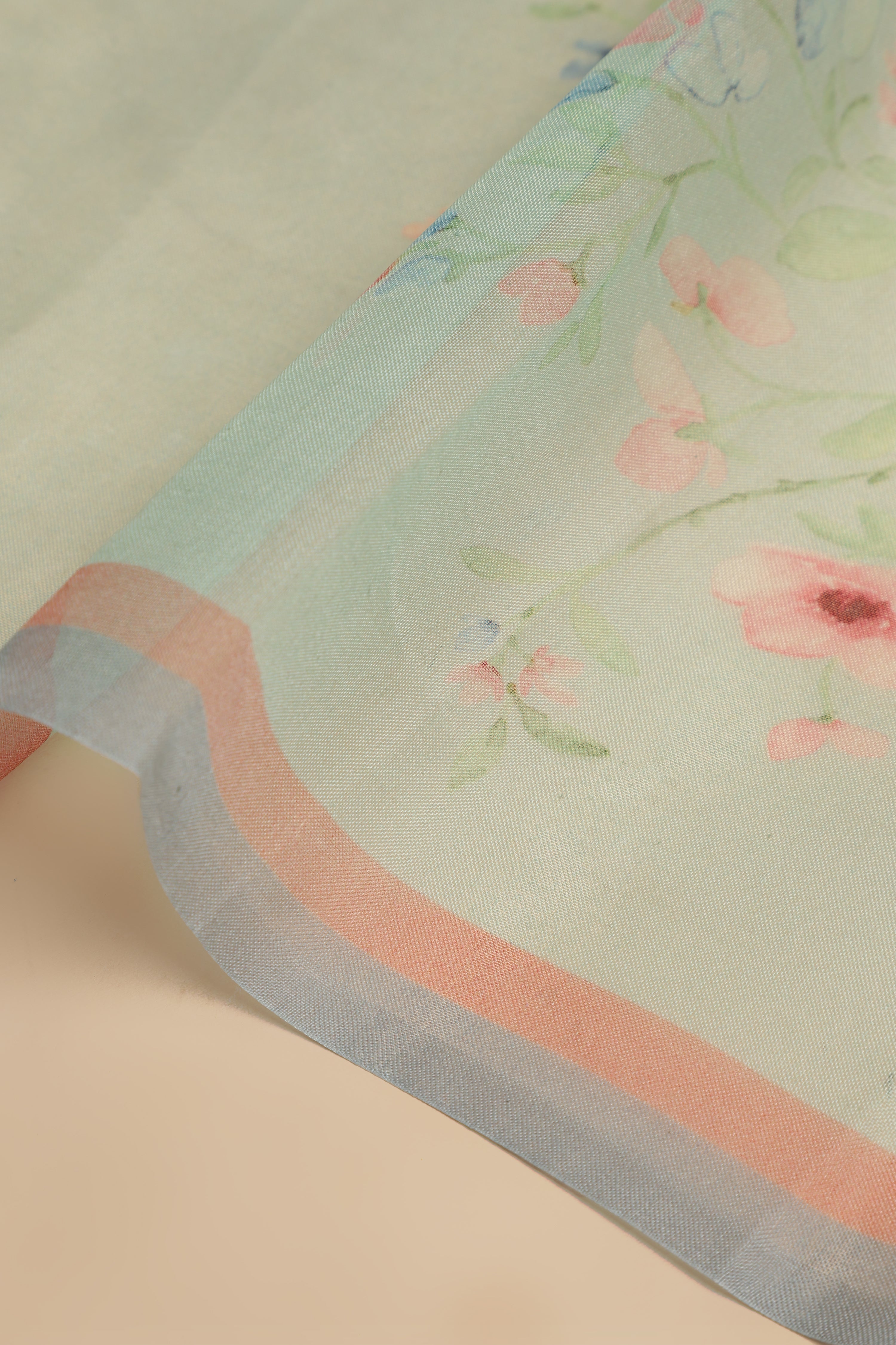 Silk Satin Body Organza Pallu Printed Half And Half Sarees - Mint green