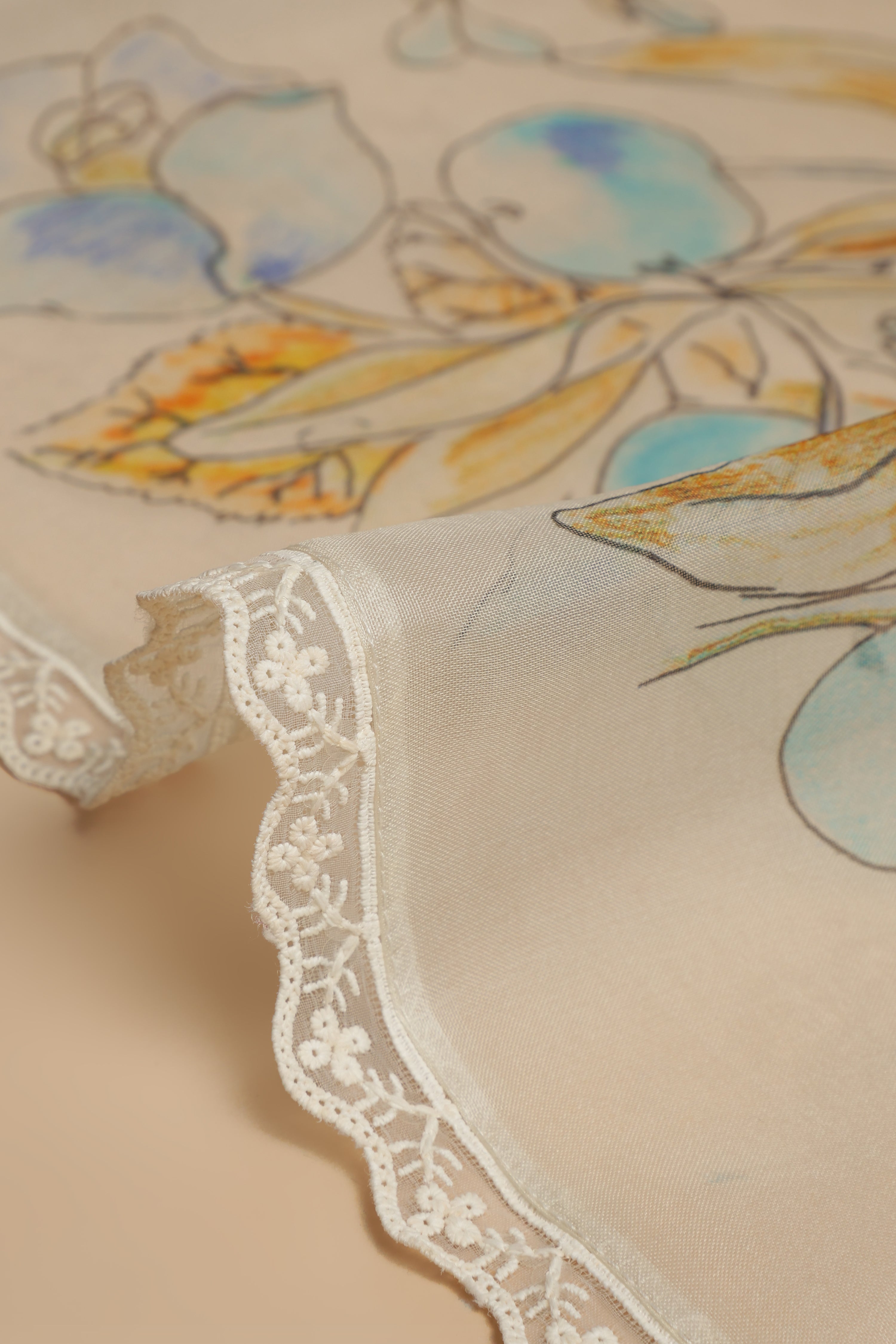 Pure Banarasi Silk Organza Digital Printed Saree - Ivory White