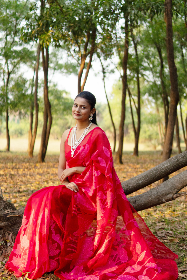 Banarasi Organza Applique saree with Chandari thread - Yellow