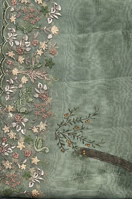 Banarasi Silk Organza Digital Print And Embroidery Saree - Grey