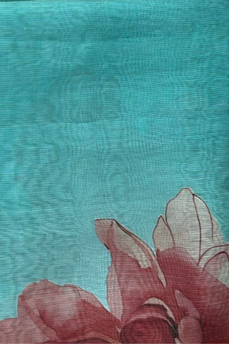 Banarasi Silk Organza Digital Print Flower Motive Saree - Green