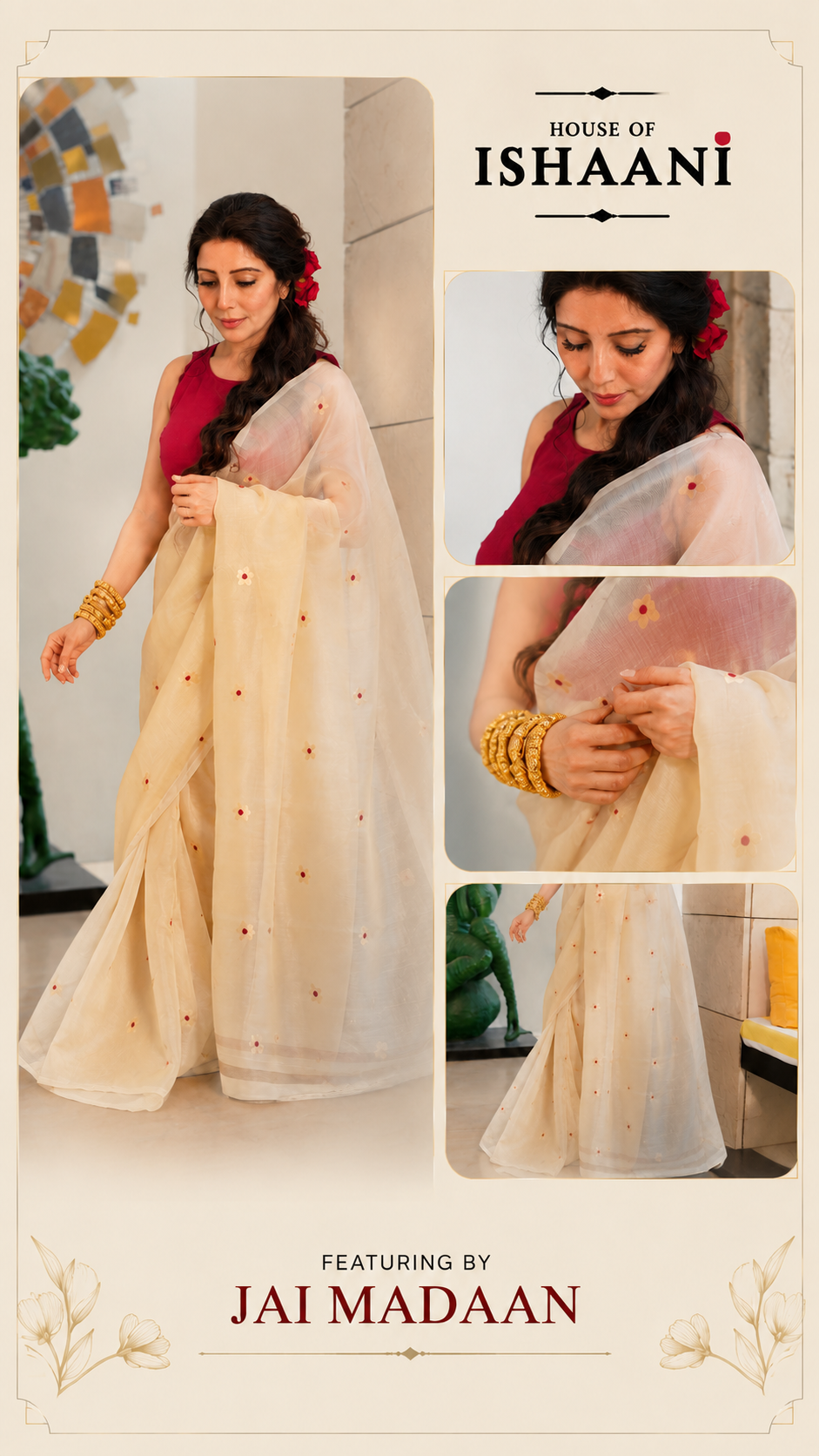Organza Meena Butti - Creamy Beige