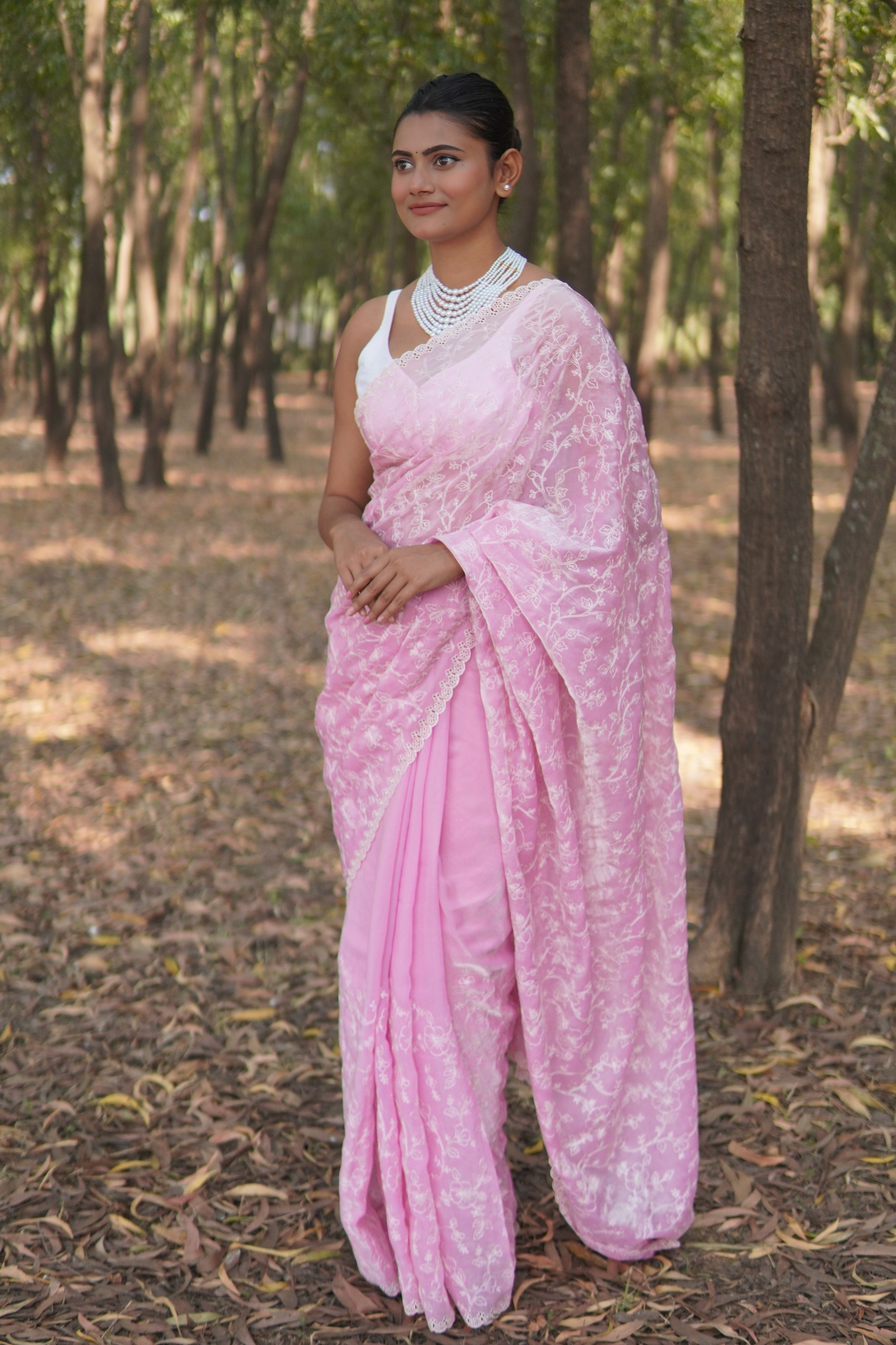 Banarasi fancy tissue Embroidery saree - Pastel Pink