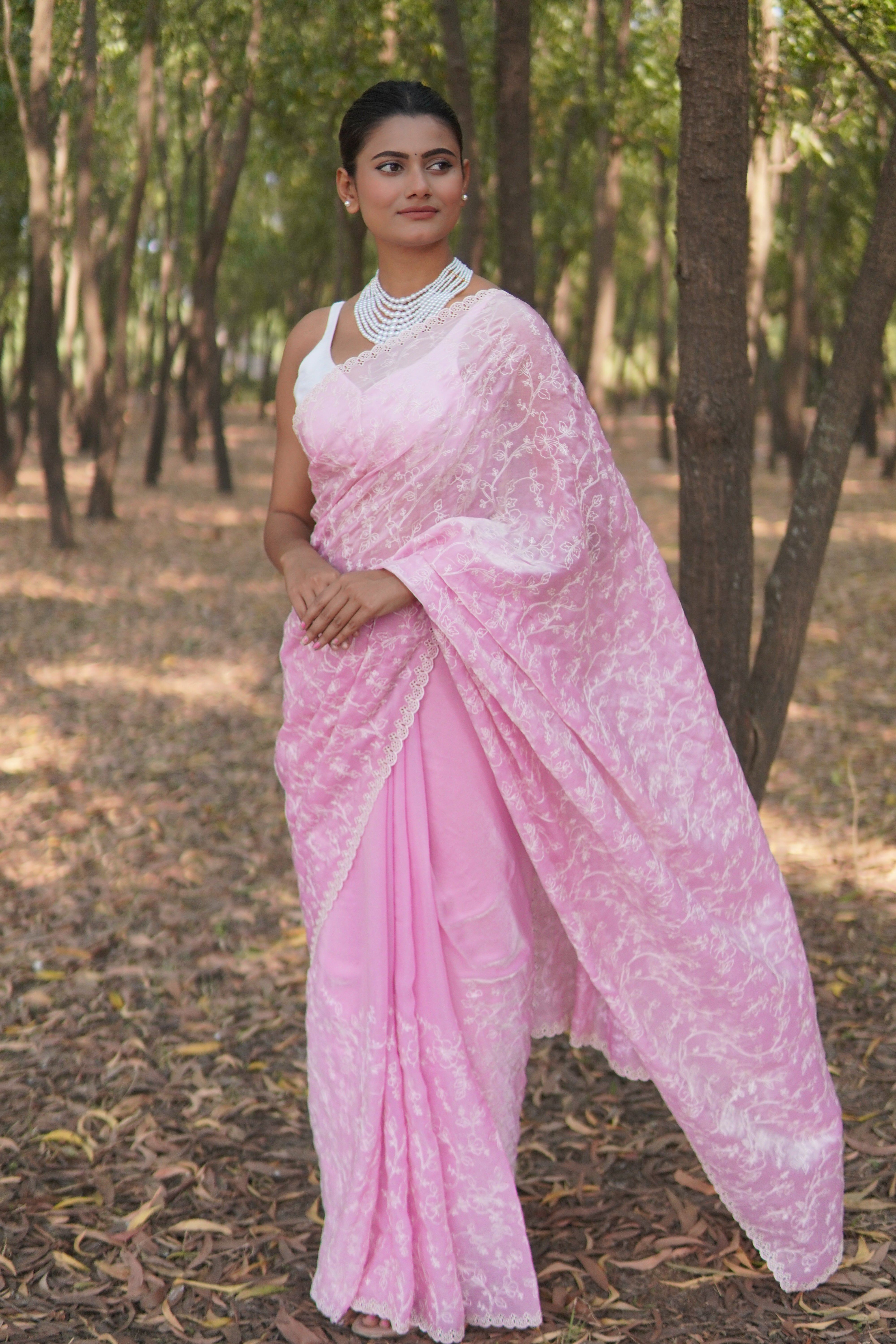 Banarasi fancy tissue Embroidery saree - Pastel Pink