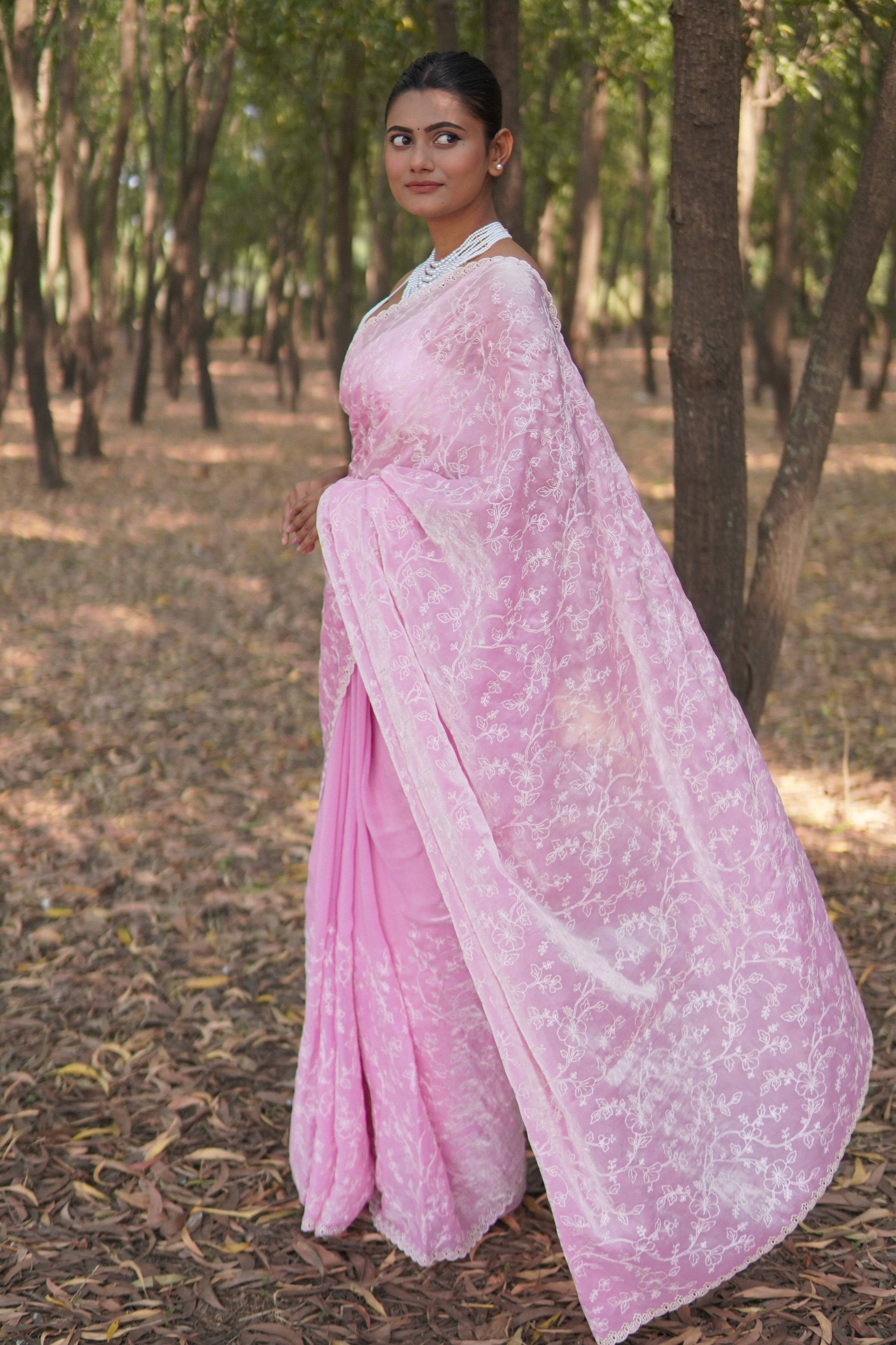 Banarasi fancy tissue Embroidery saree - Pastel Pink