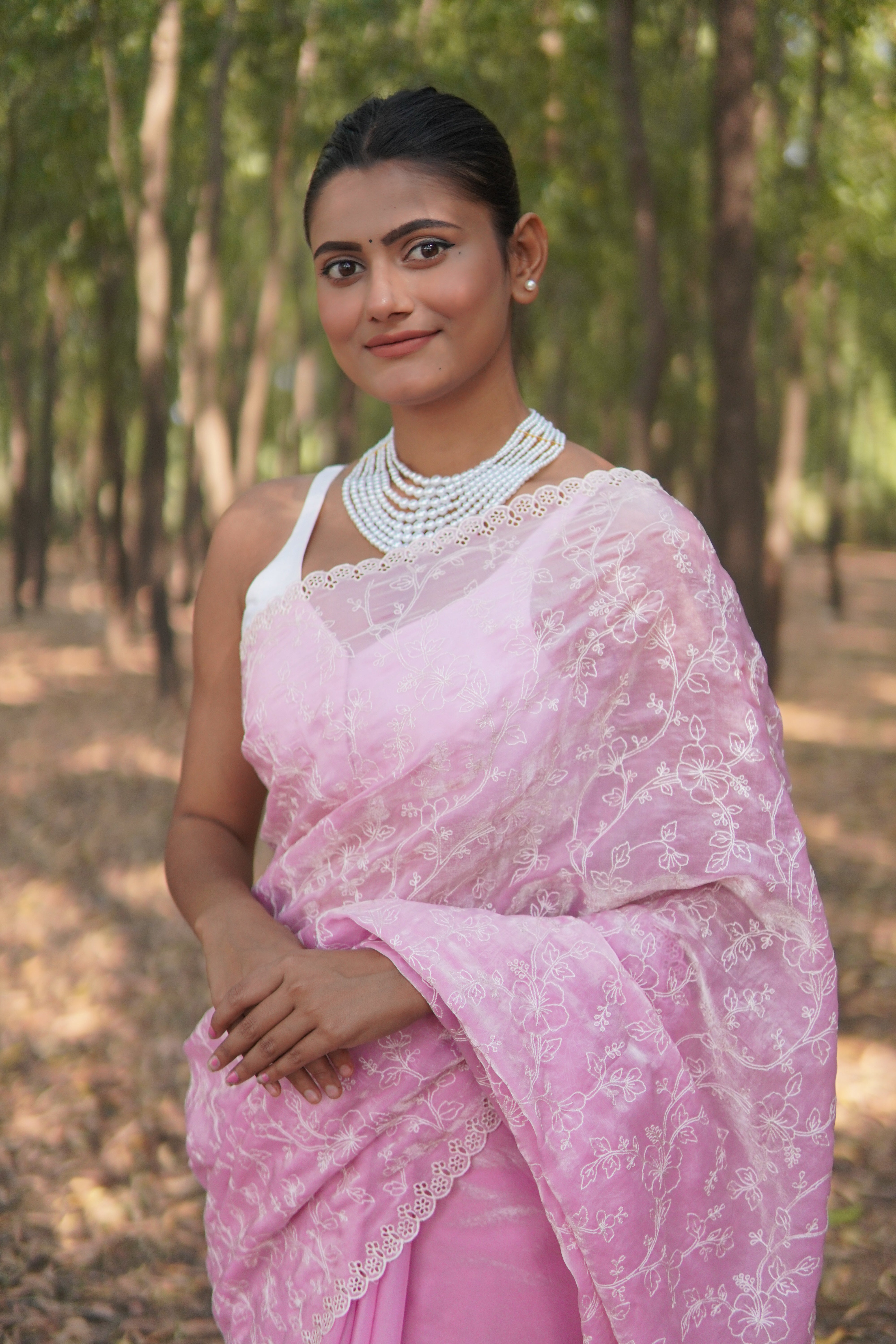 Banarasi fancy tissue Embroidery saree - Pastel Pink