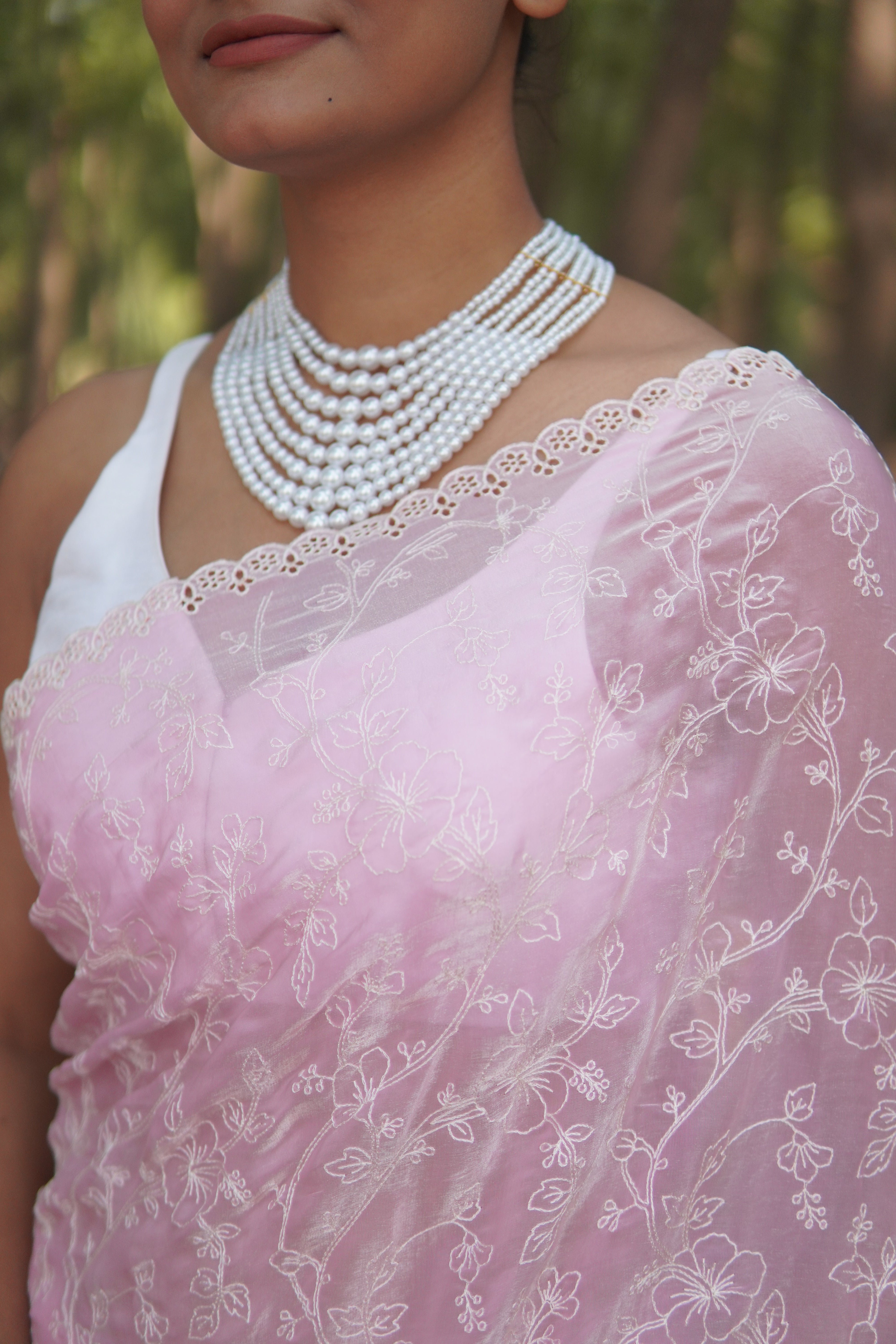 Banarasi fancy tissue Embroidery saree - Pastel Pink