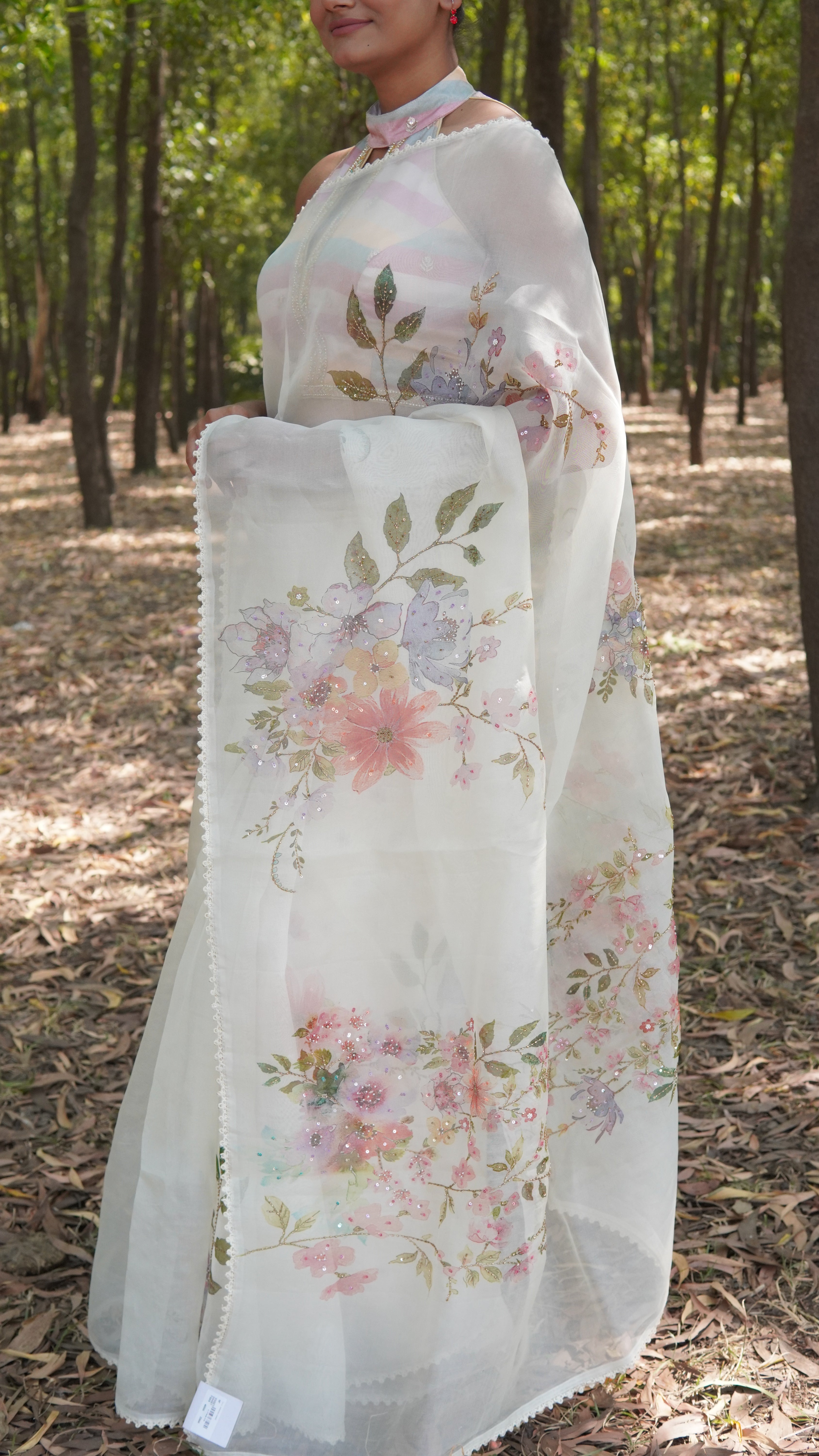 Banarasi Silk Organza Embroidery Saree - White