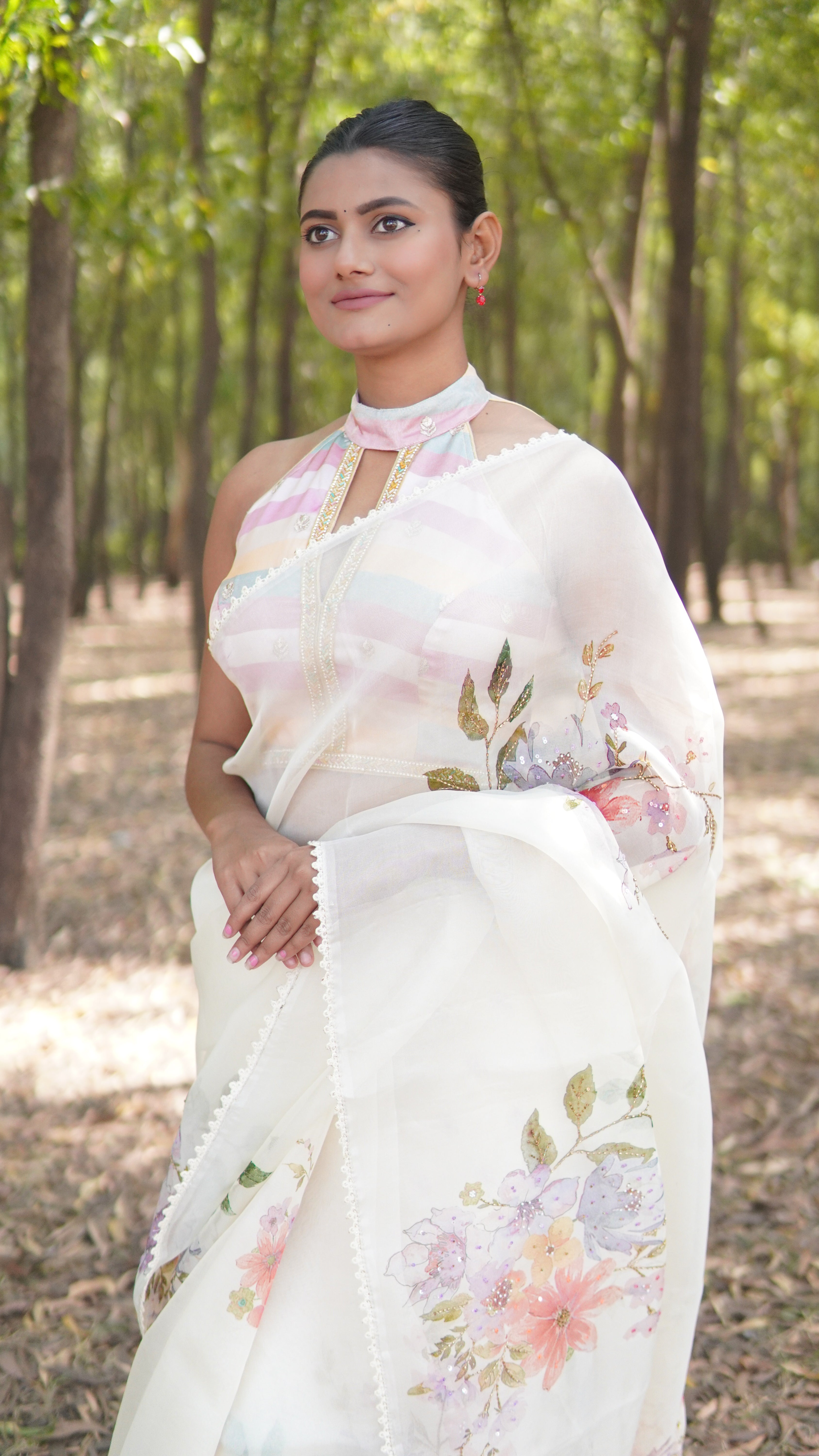 Banarasi Silk Organza Embroidery Saree - White