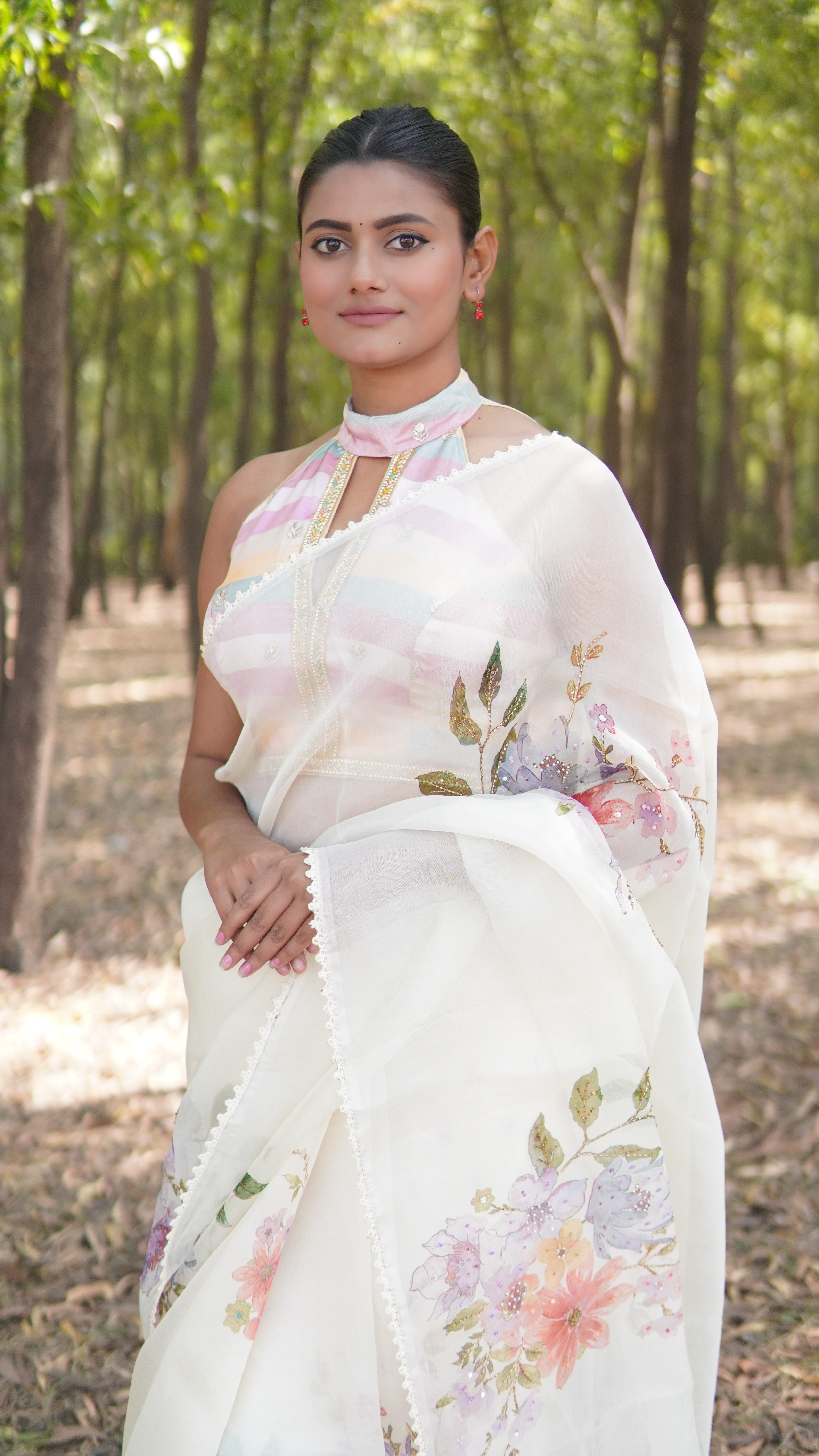 Banarasi Silk Organza Embroidery Saree - White