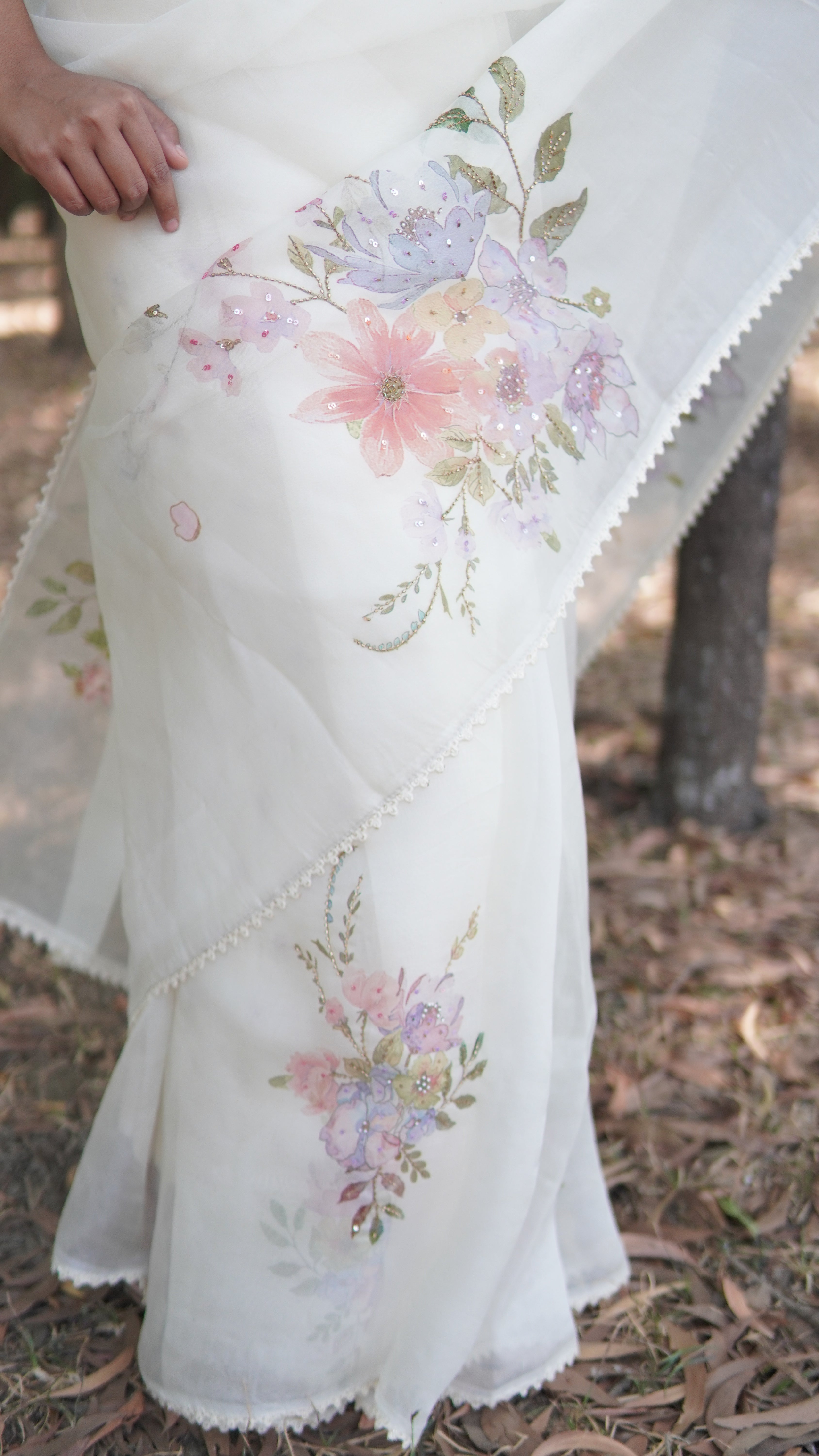 Banarasi Silk Organza Embroidery Saree - White