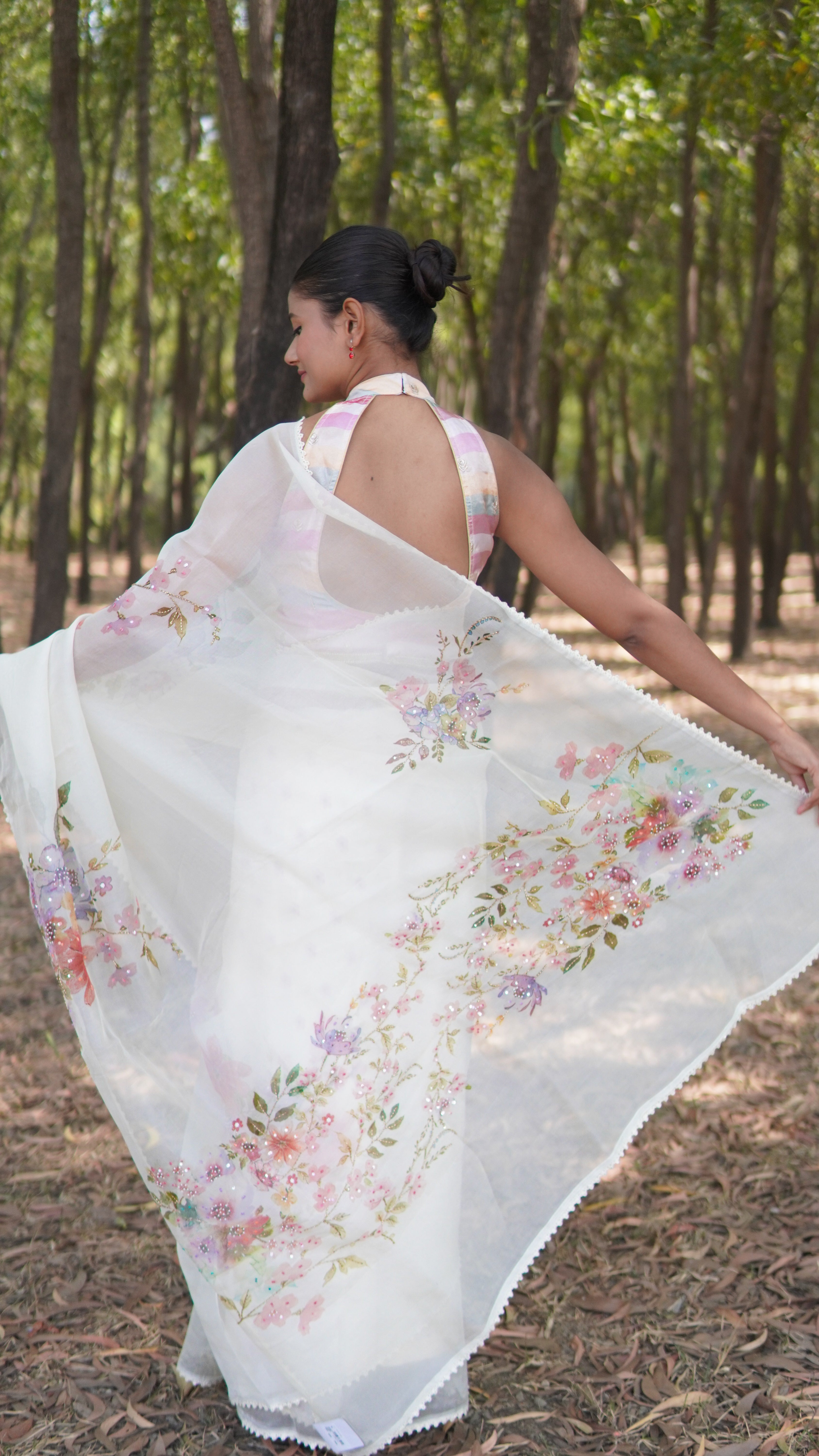 Banarasi Silk Organza Embroidery Saree - White