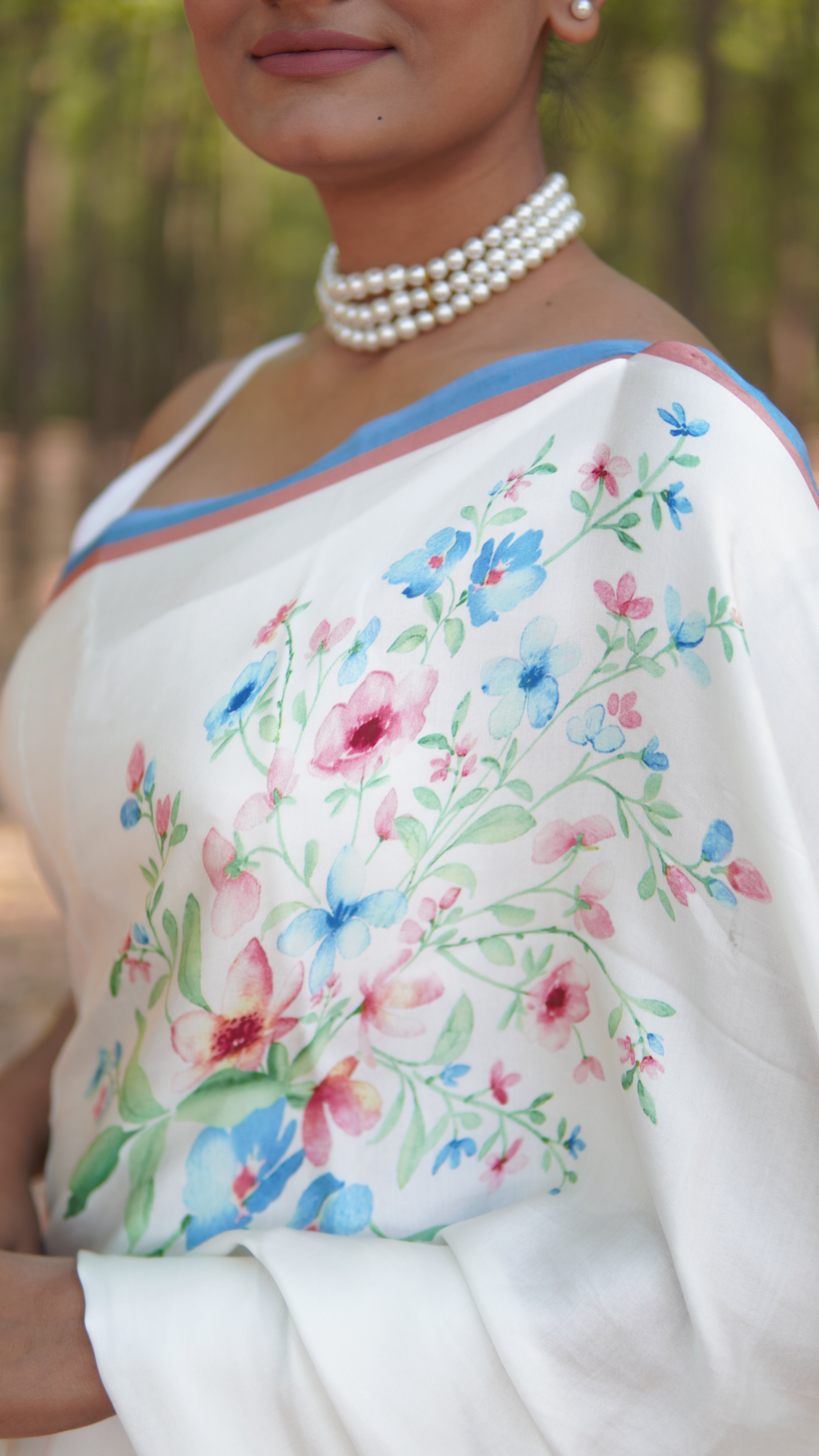 Banarasi satin silk printed saree - White