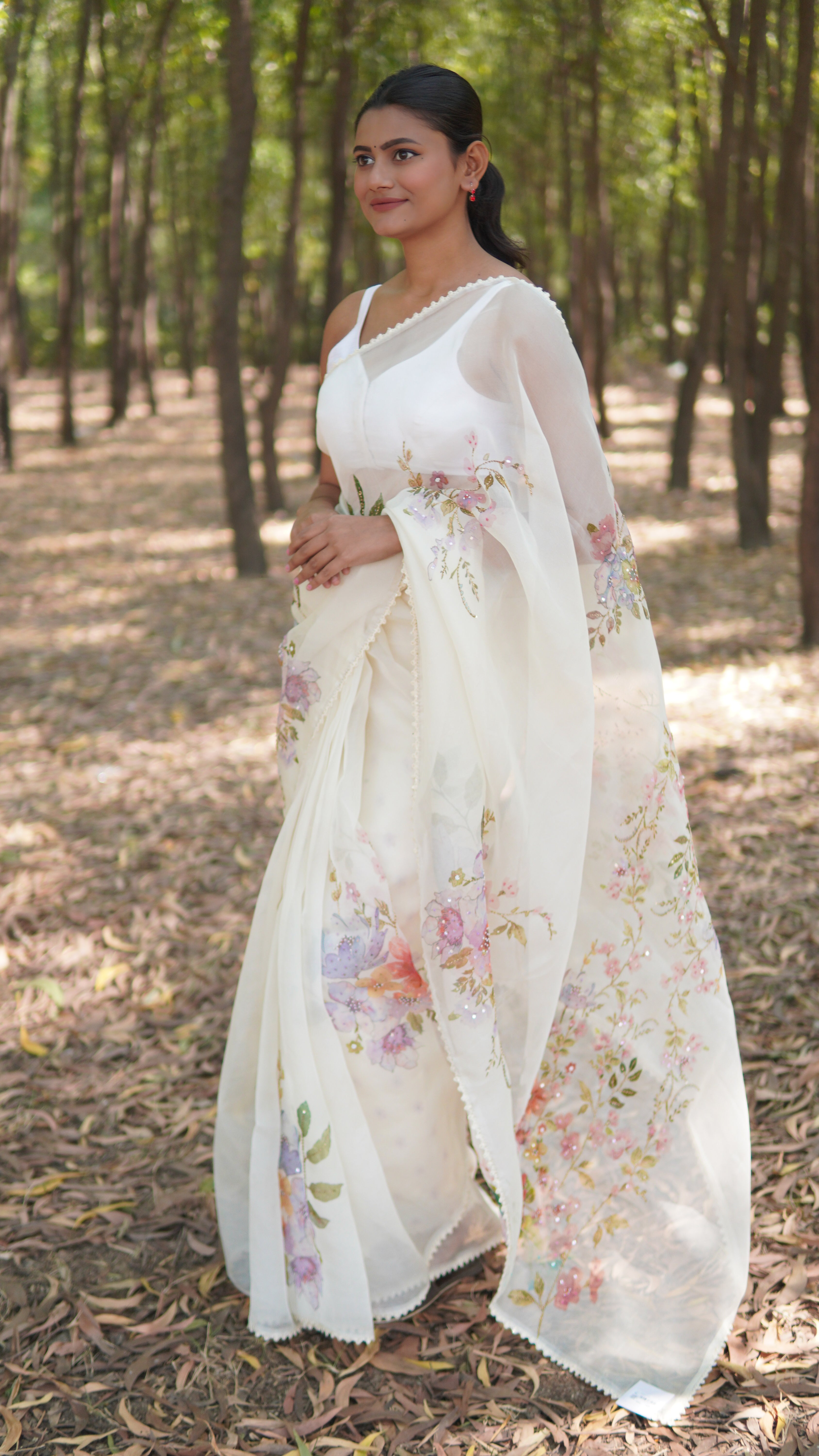 Banarasi Silk Organza Embroidery Saree - White