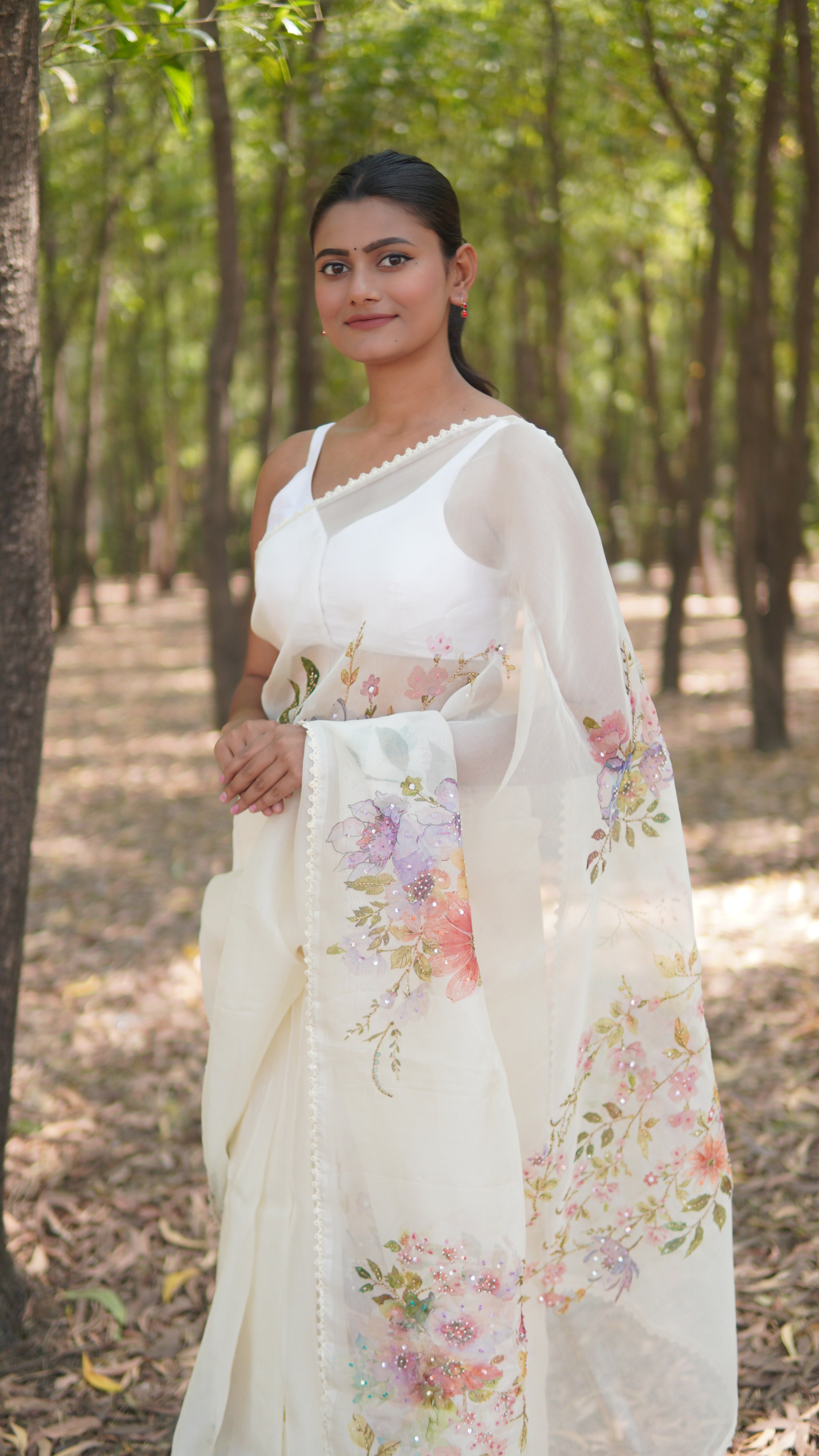 Banarasi Silk Organza Embroidery Saree - White