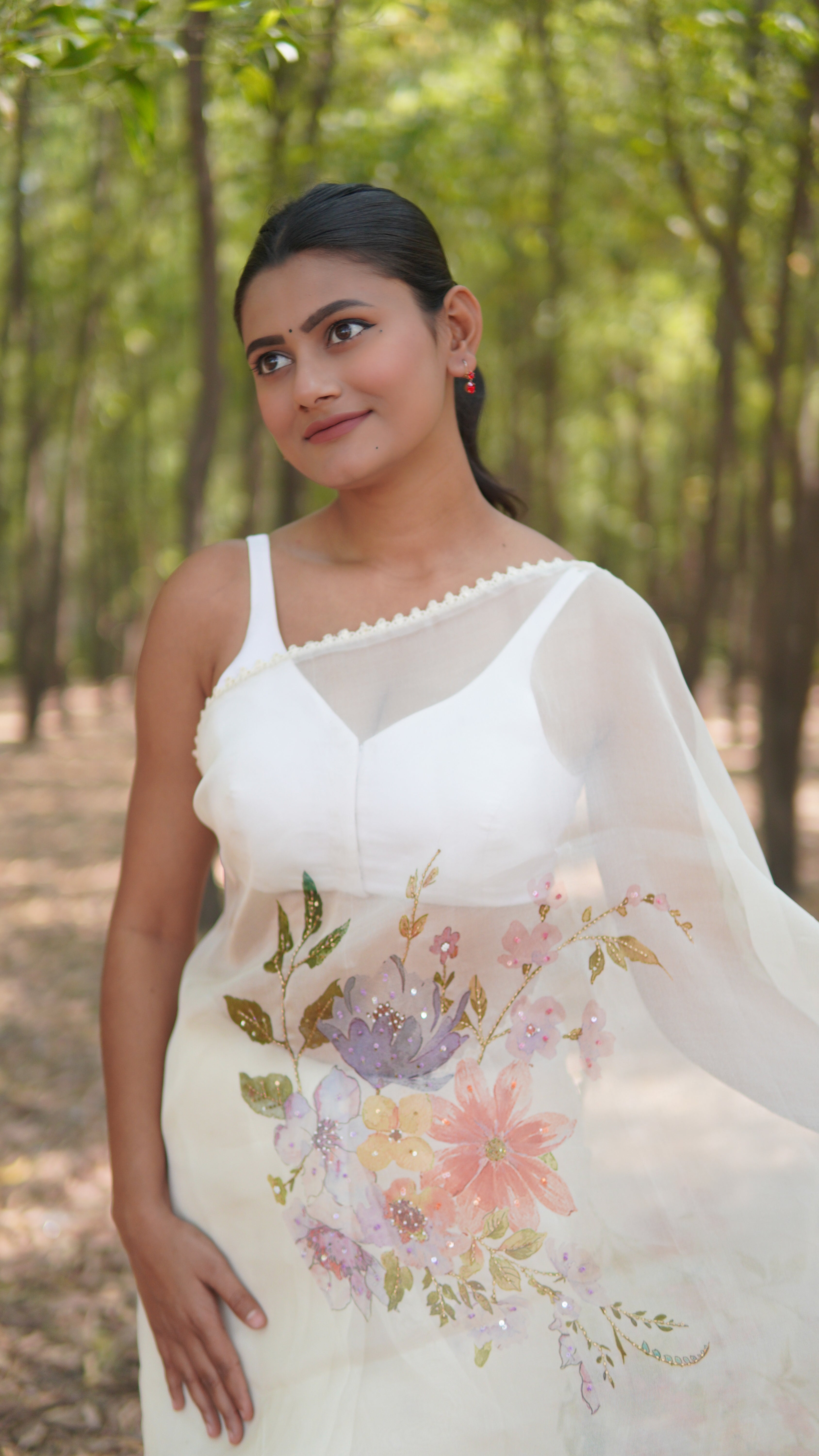 Banarasi Silk Organza Embroidery Saree - White