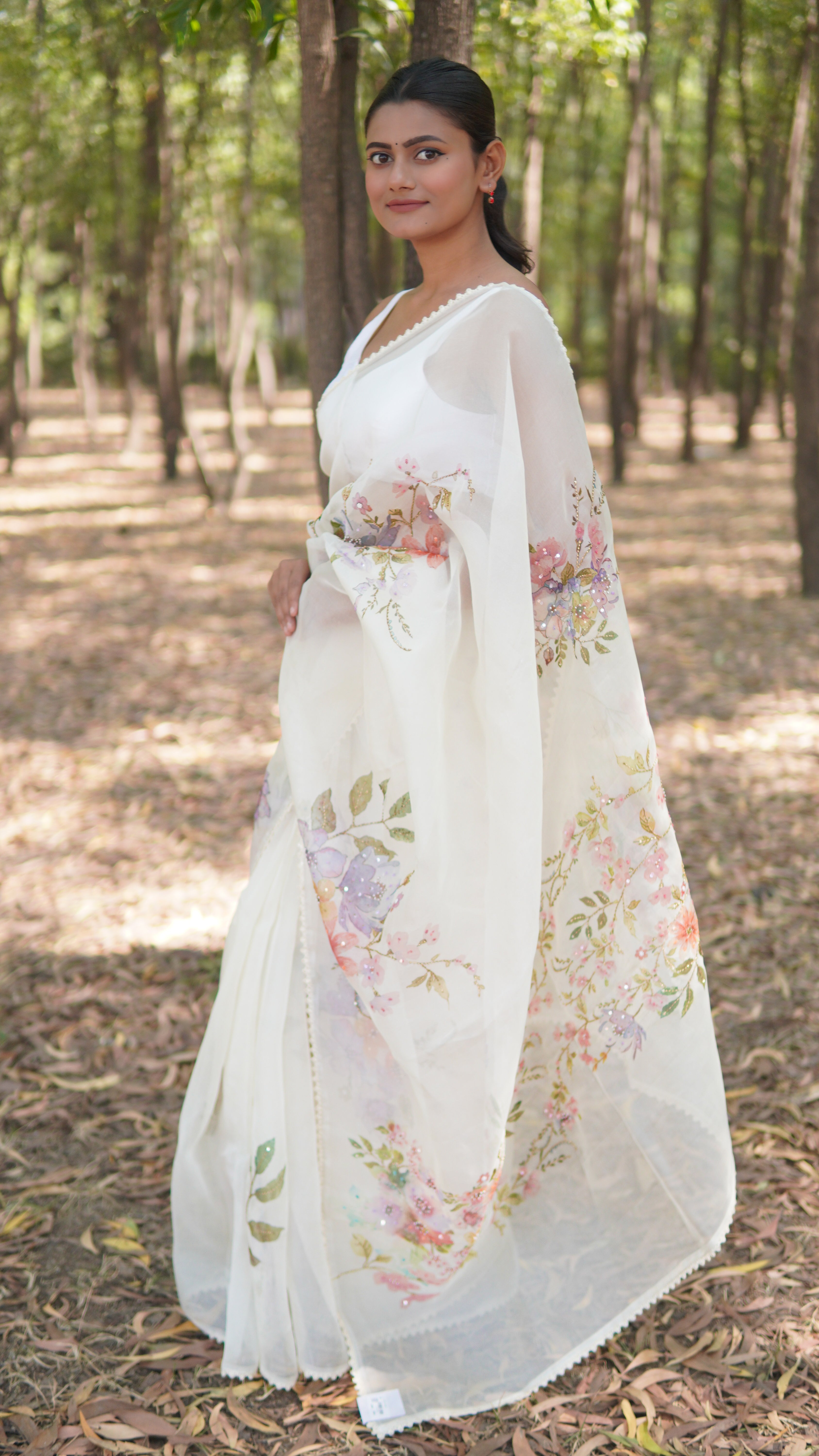 Banarasi Silk Organza Embroidery Saree - White