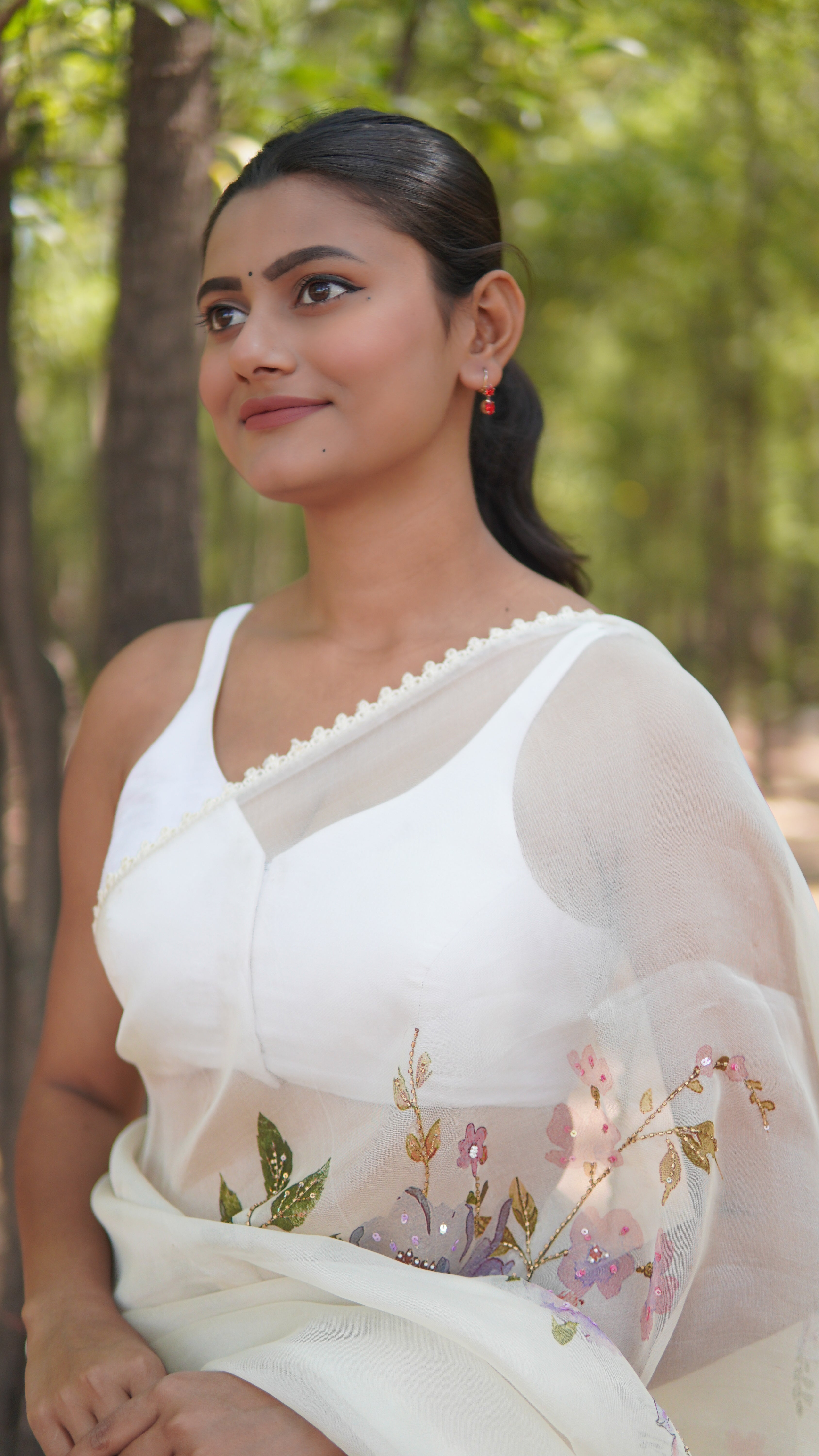 Banarasi Silk Organza Embroidery Saree - White
