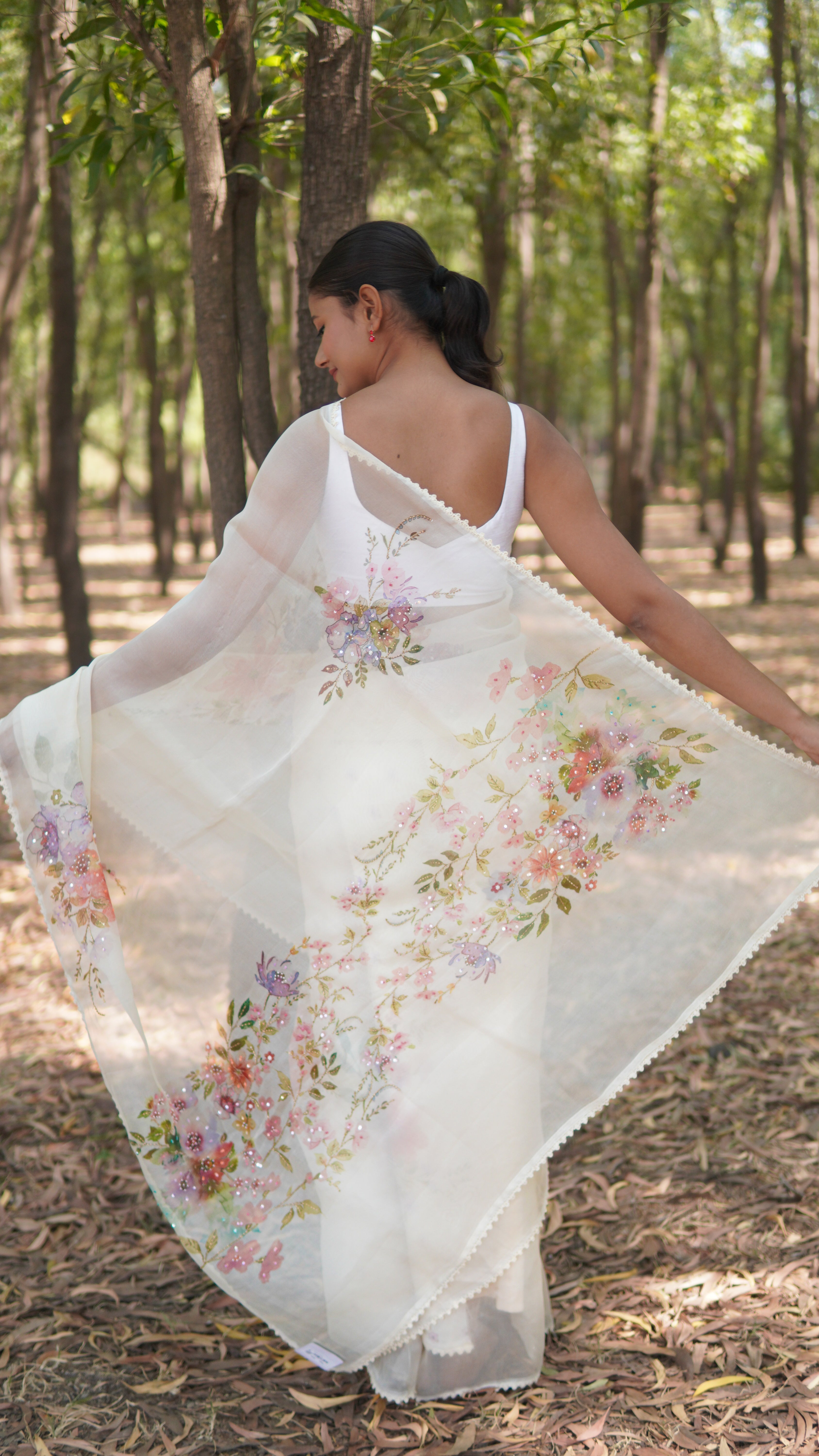 Banarasi Silk Organza Embroidery Saree - White