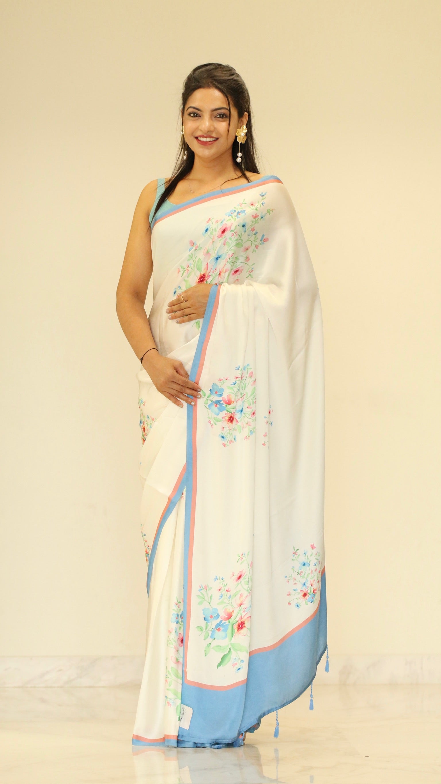 Banarasi Satin Silk Printed Saree -  Pastel Peach